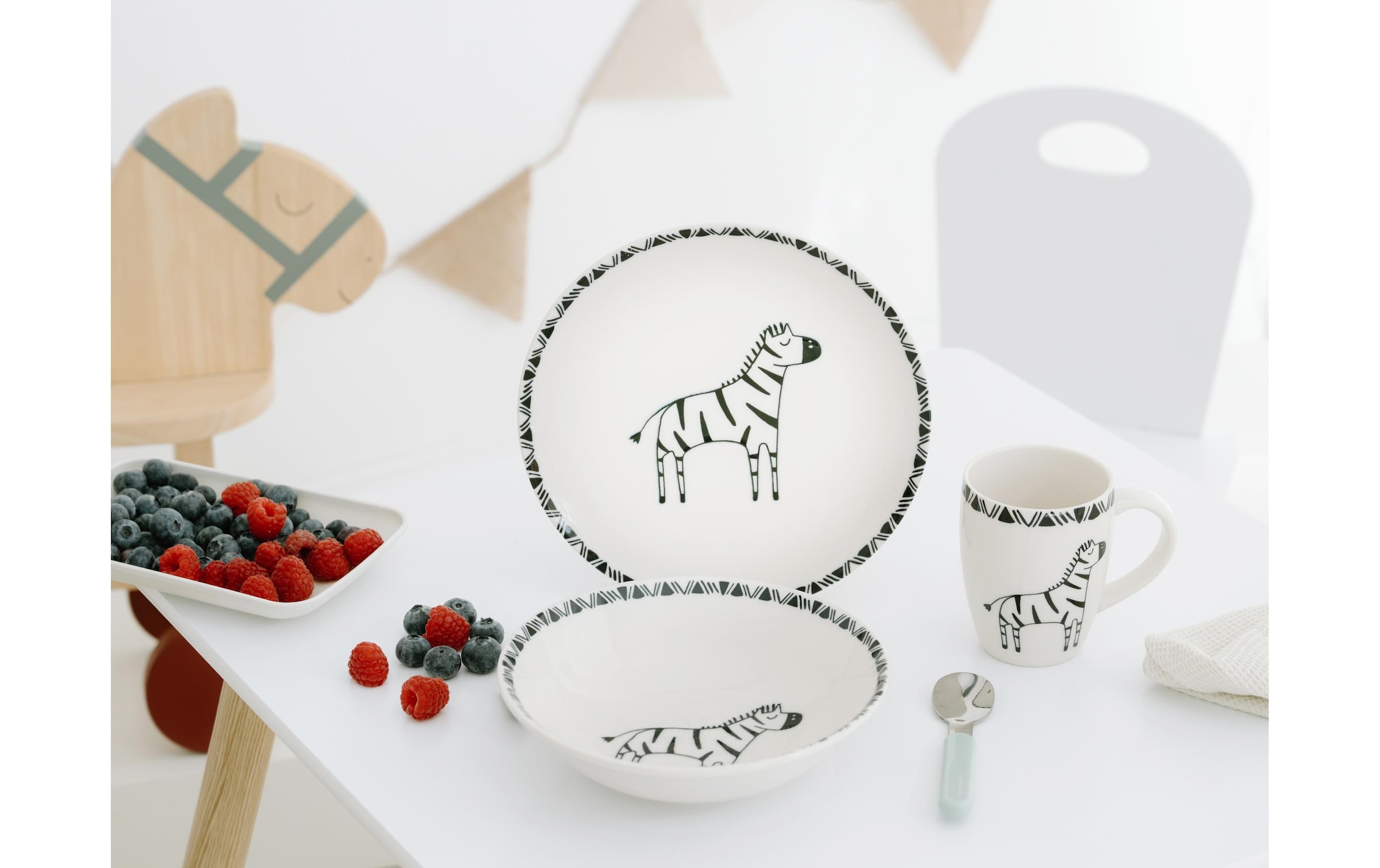 CreaTable Set de vaisselle pour enfants »Safari Zebra Steinzeug, 3-tlg.«