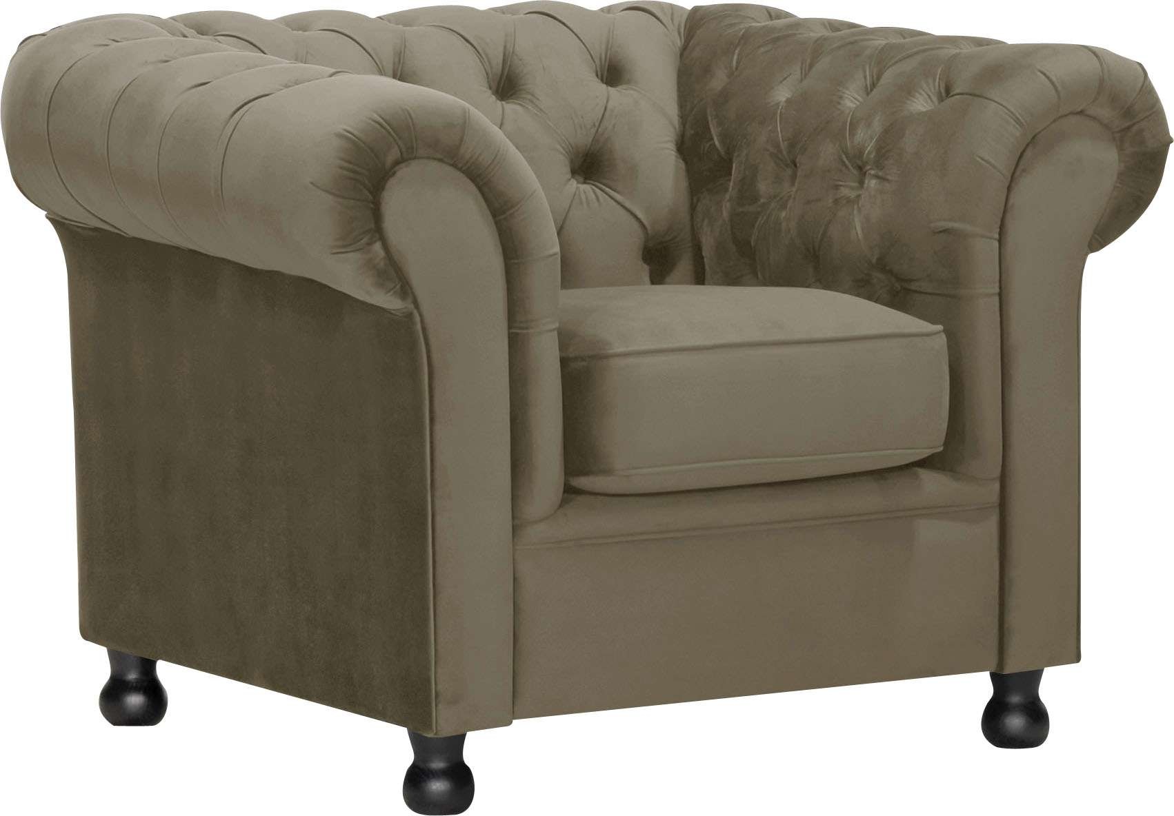 Home affaire Sessel "BRONNOY Chesterfield Sessel mit aufwendiger Knopfheftung, Breite 108cm" Polstersessel mit geschwungenen Armlehnen, Chesterfield-Optik