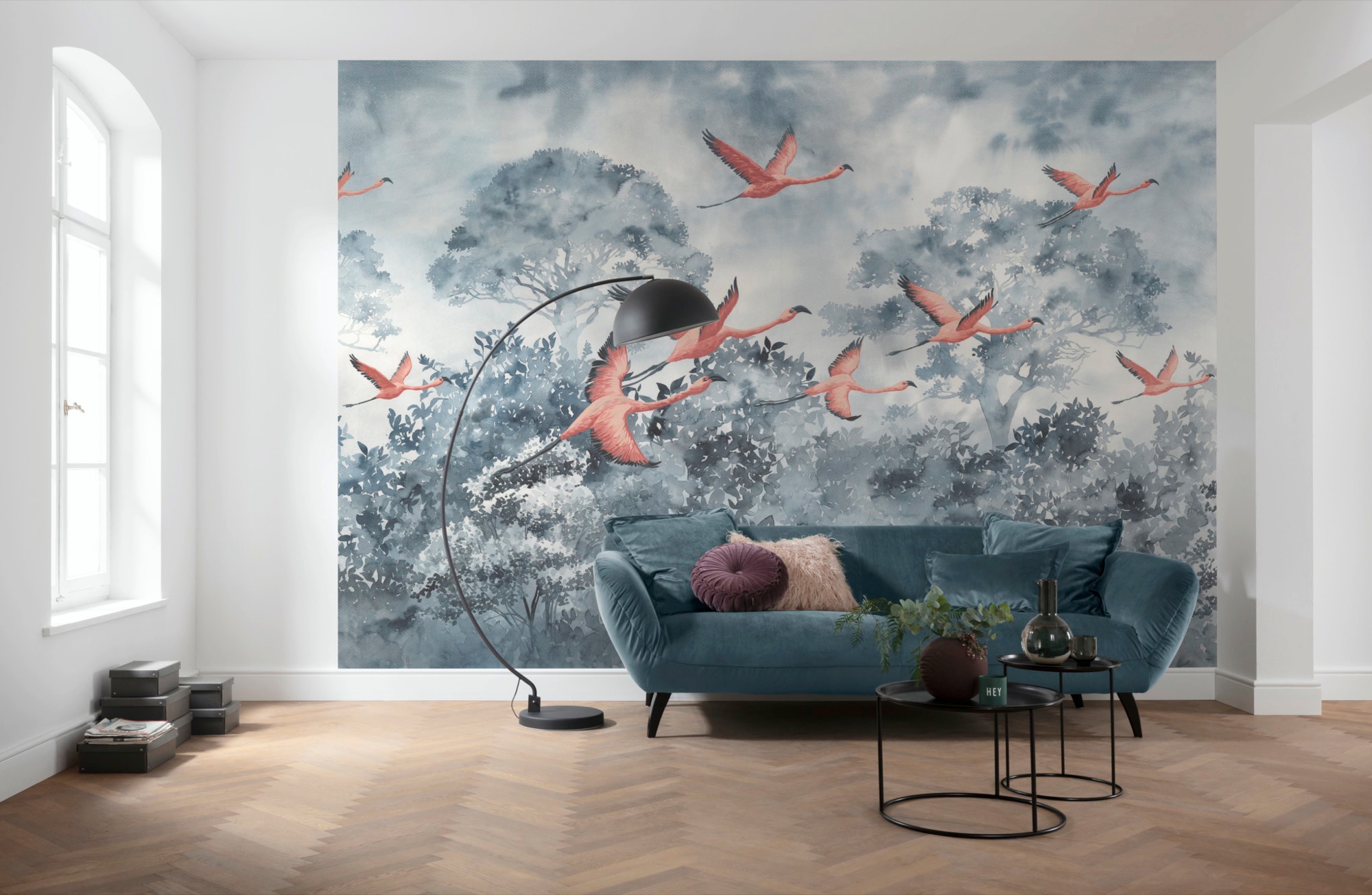 Komar Vliestapete »Digitaldruck Vlies -  Flamingos in the Sky - Grösse 400 x 280 cm« bedruckt glatt Wohnzimmer, Schlafzimmer