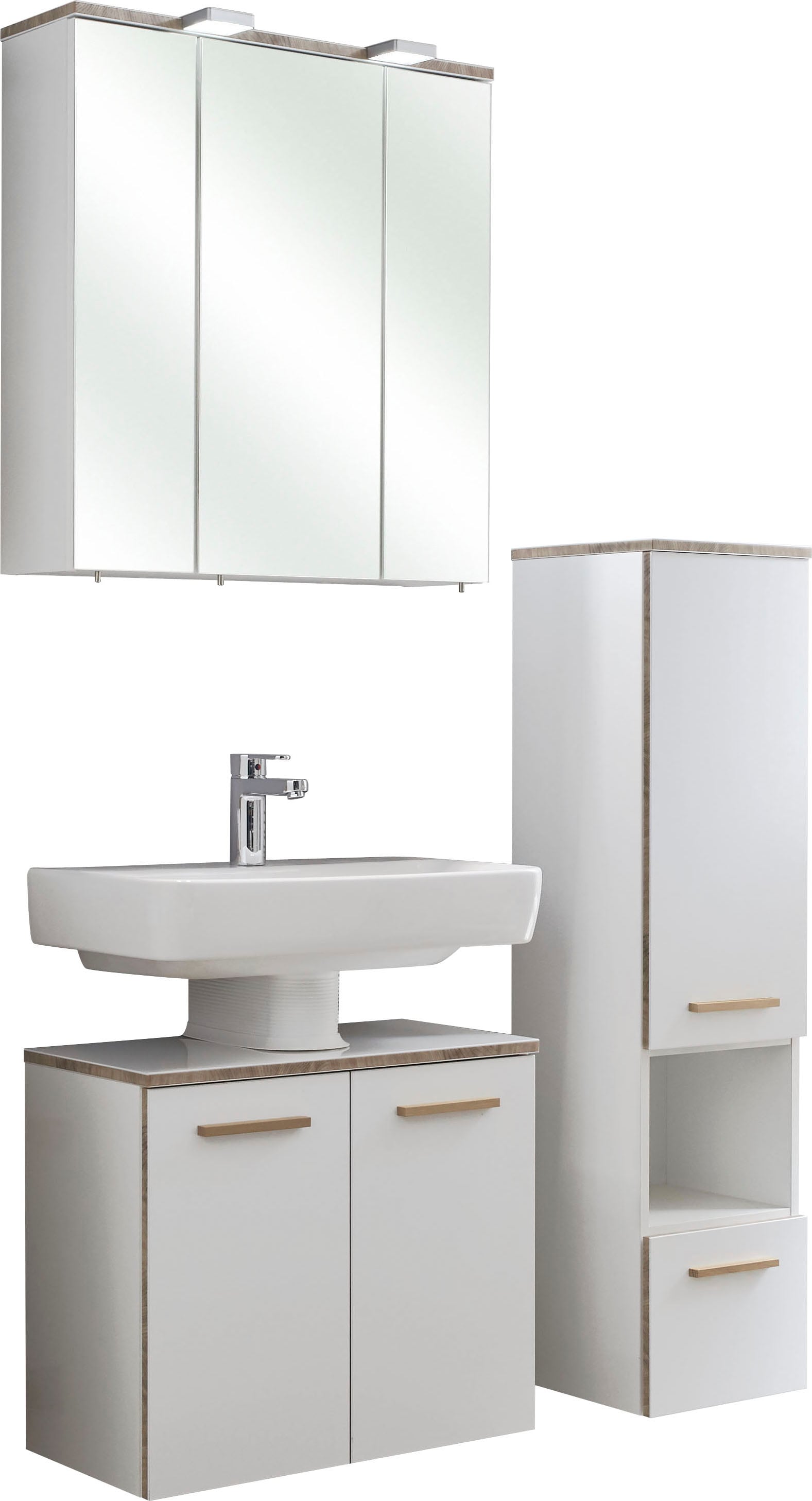 Image of Saphir Badmöbel-Set "Quickset 931 3-teilig, Waschbeckenunterschrank mit LED-Spiegelschrank" Set, 3 Stk. tlg.