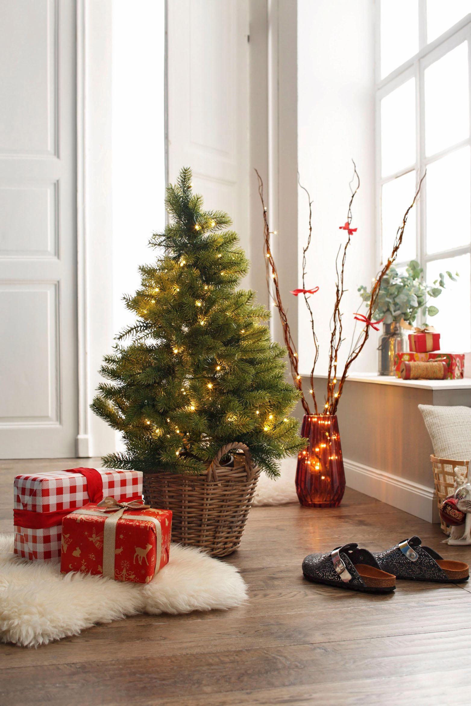 Creativ deco Künstlicher Weihnachtsbaum »Weihnachtsdeko, künstlicher Christbaum, Tannenbaum« mit schwarzem Kunststoff-Topf und LED-Lichterkette, batteriebetrieben