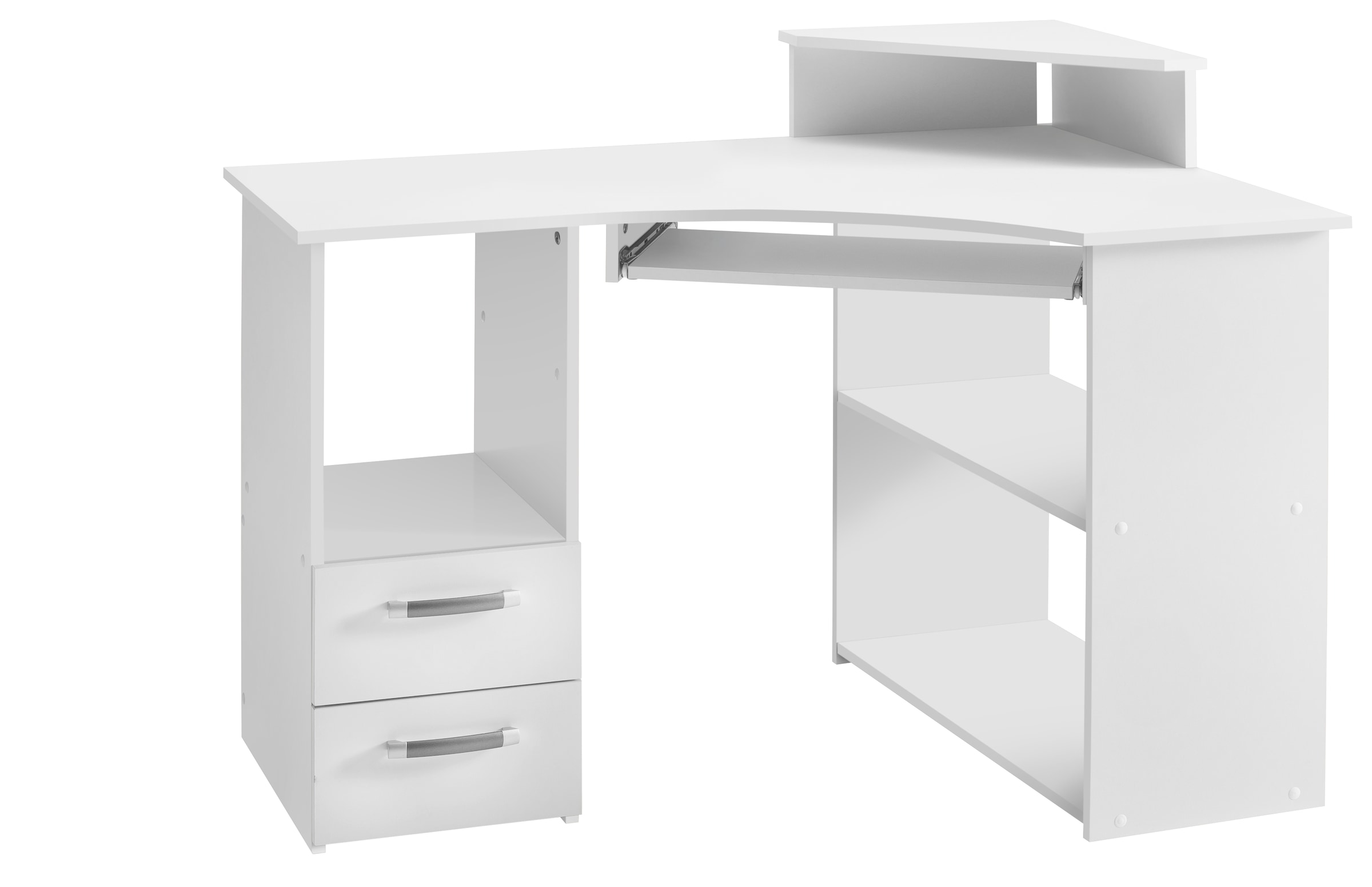 VOGL Möbelfabrik Schreibtisch »Sam«, Eckschreibtisch, Tastaturauszug, Monitoraufsatz & opt. Towerfach