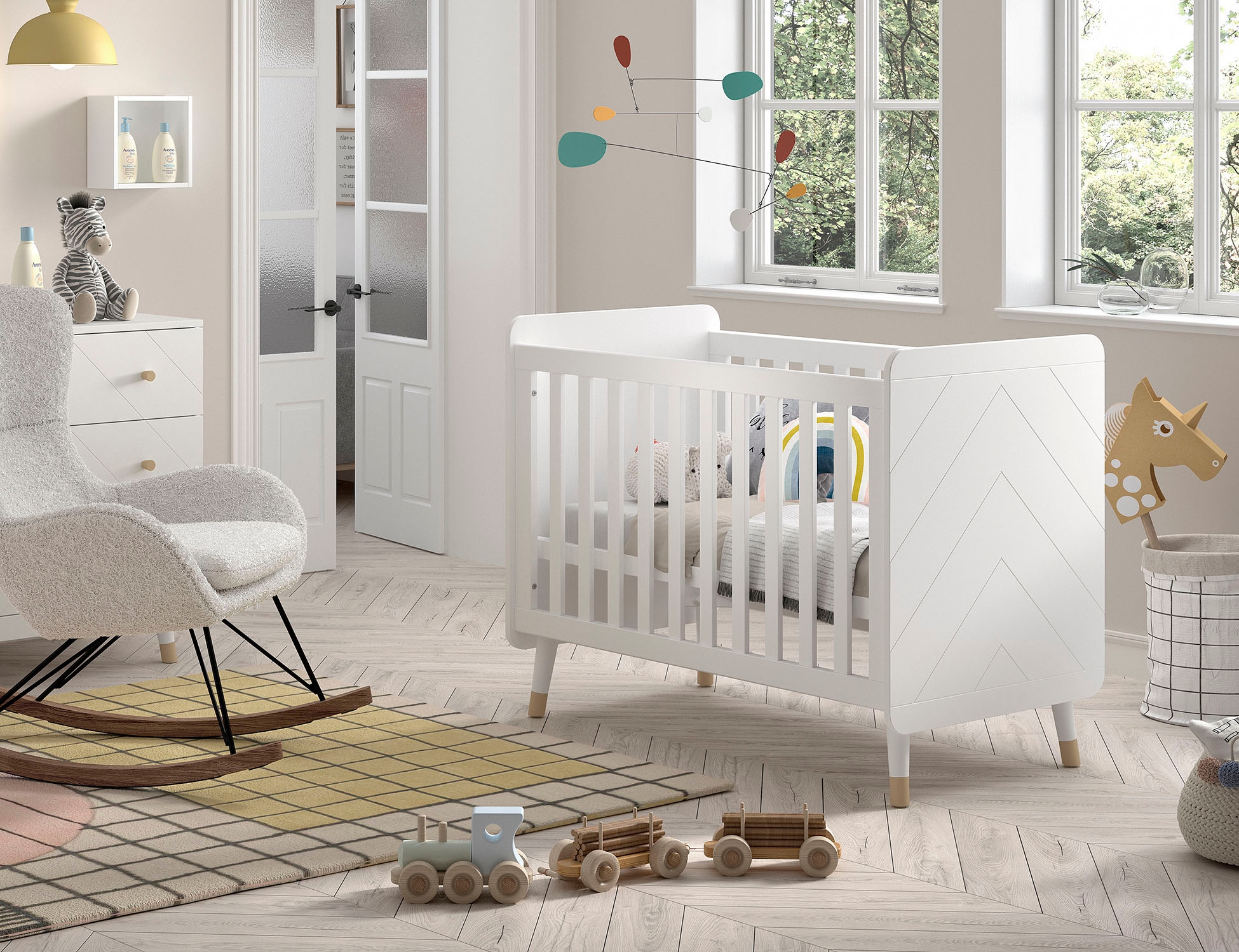 Vipack Lit d'enfant »Billy, Babybett 60/120 cm, 3-fach verstellbarer Lattenrost« L/H/P env. 123,6x96x68 cm, finition de qualité, look moderne,  Exécution MDF laqué, au choix 3 couleurs