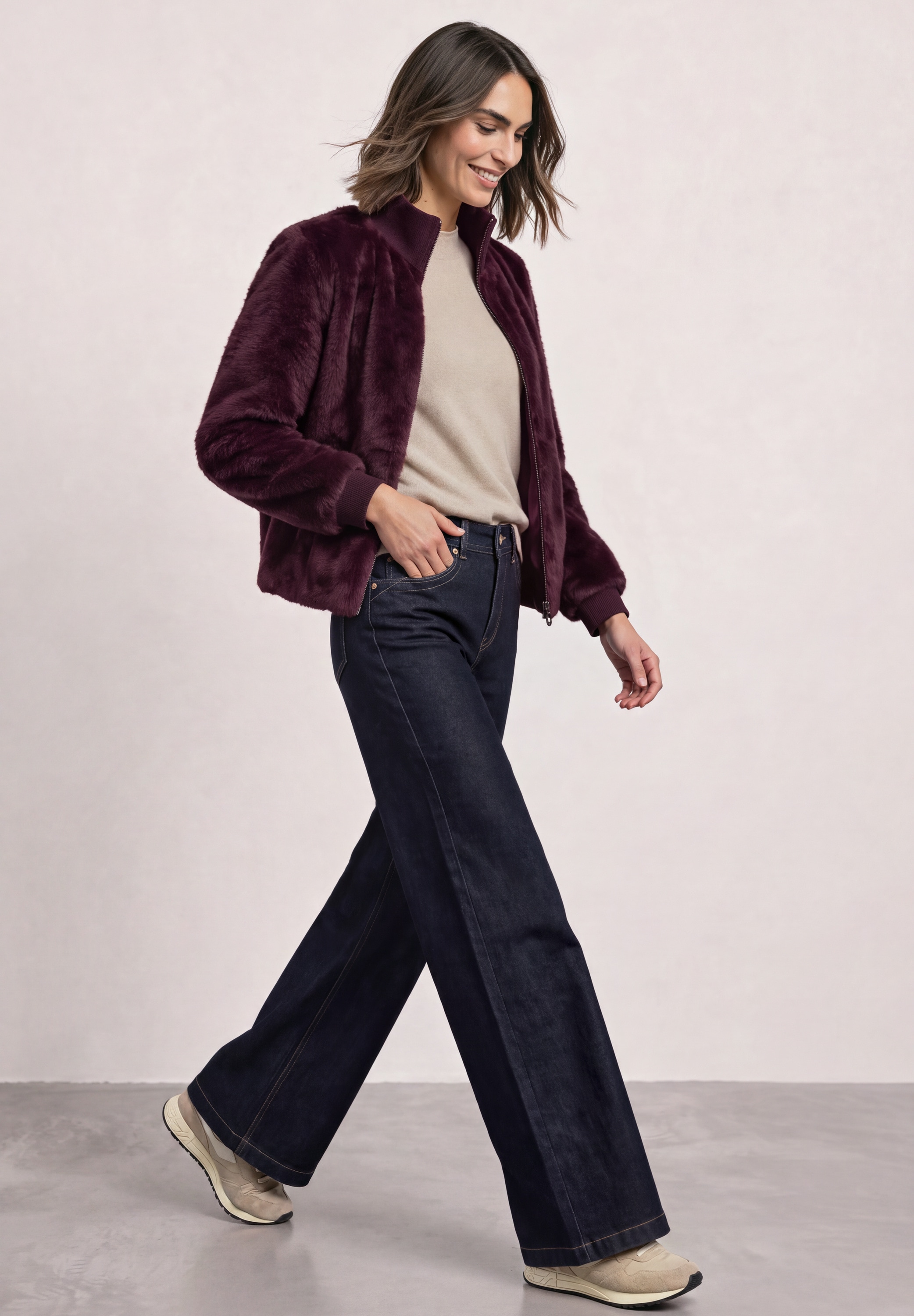STREET ONE Blouson sans capuche Blouson en fausse fourrure avec détails tricotés et effet léopard