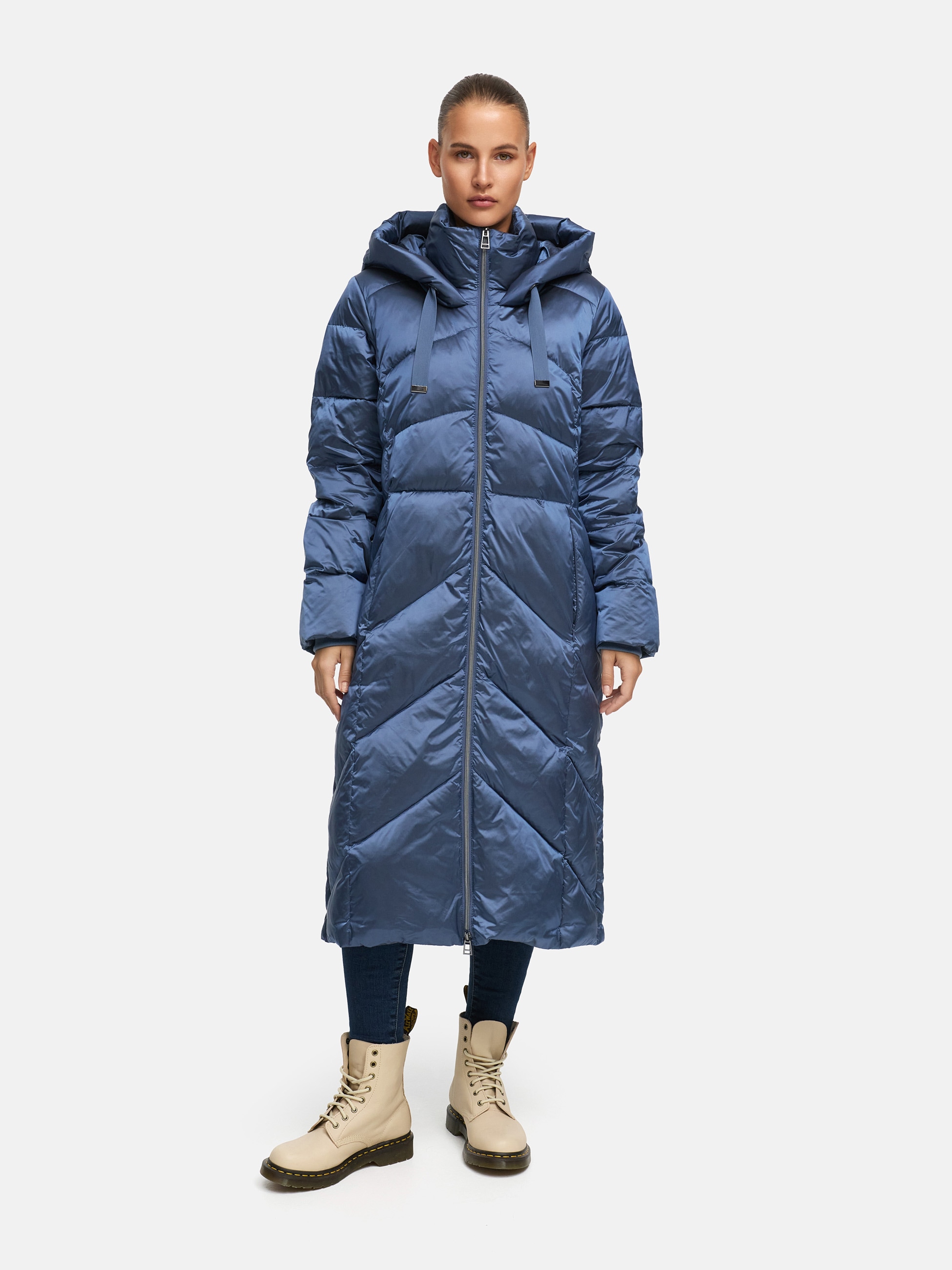 MANISA Manteau d'hiver mit Stehkragen und fester Kapuze und dekorativen Strickbändern