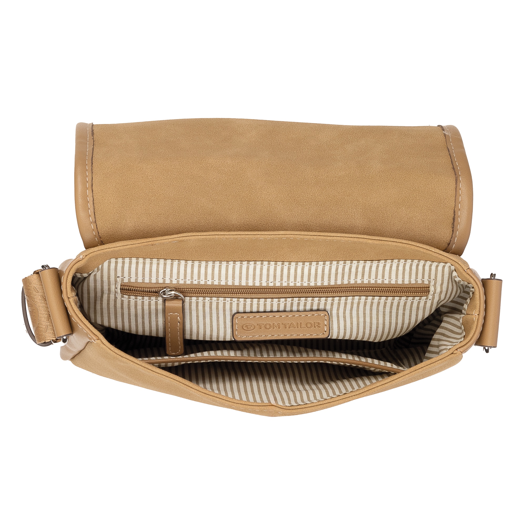 TOM TAILOR Satteltasche »Yara« feines Nubukimtat mit Glattlederimitat sowie Gewebeband mit Logodruck