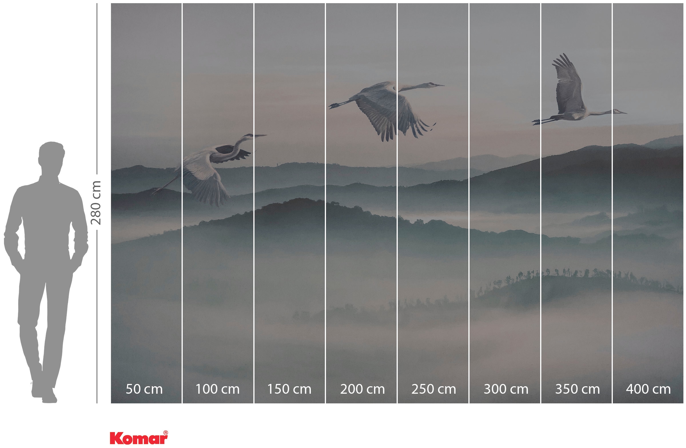 Komar Vliestapete »Digitaldruck Vlies -  Mystic Cranes - Grösse 400 x 280 cm« bedruckt glatt Wohnzimmer, Schlafzimmer