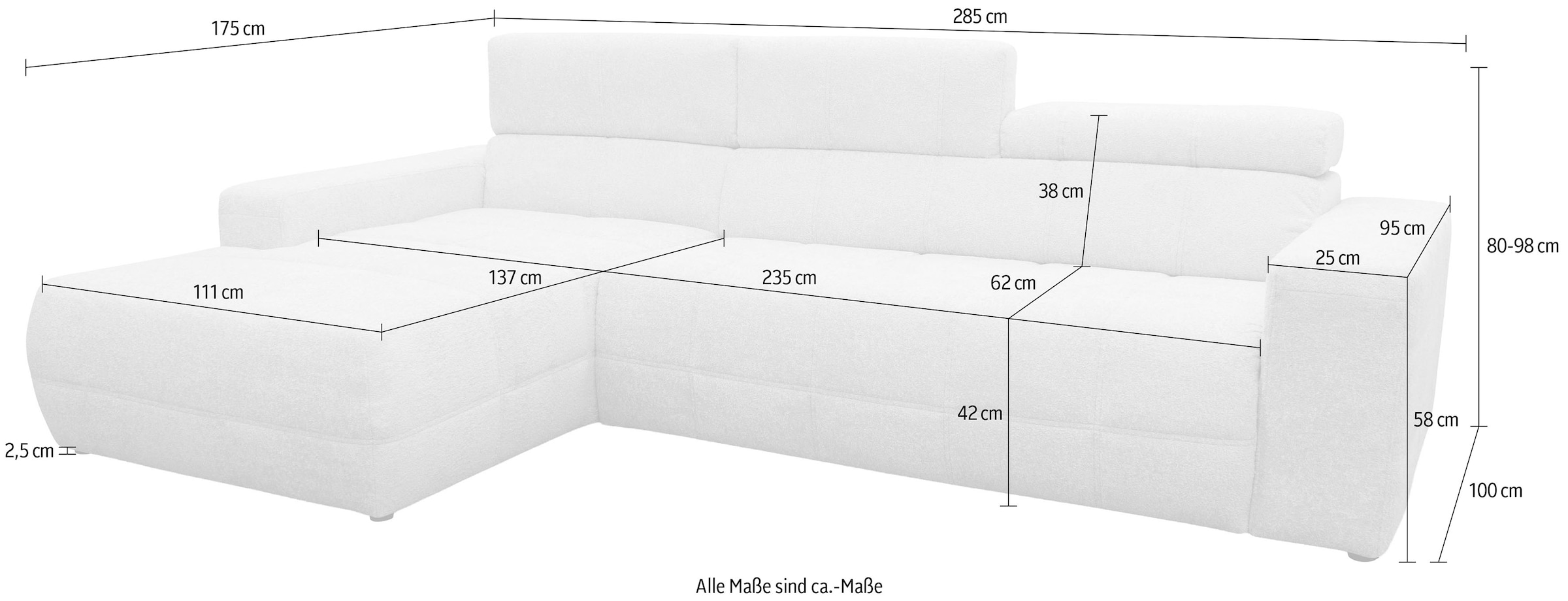 GOODproduct Ecksofa »Ballerup 211 x 175 cm, auch mit verstellbarer Sitztiefe« Kopfteile verstellbar, aus pflegeleichtem, weichem Bezugsstoff, L-Form