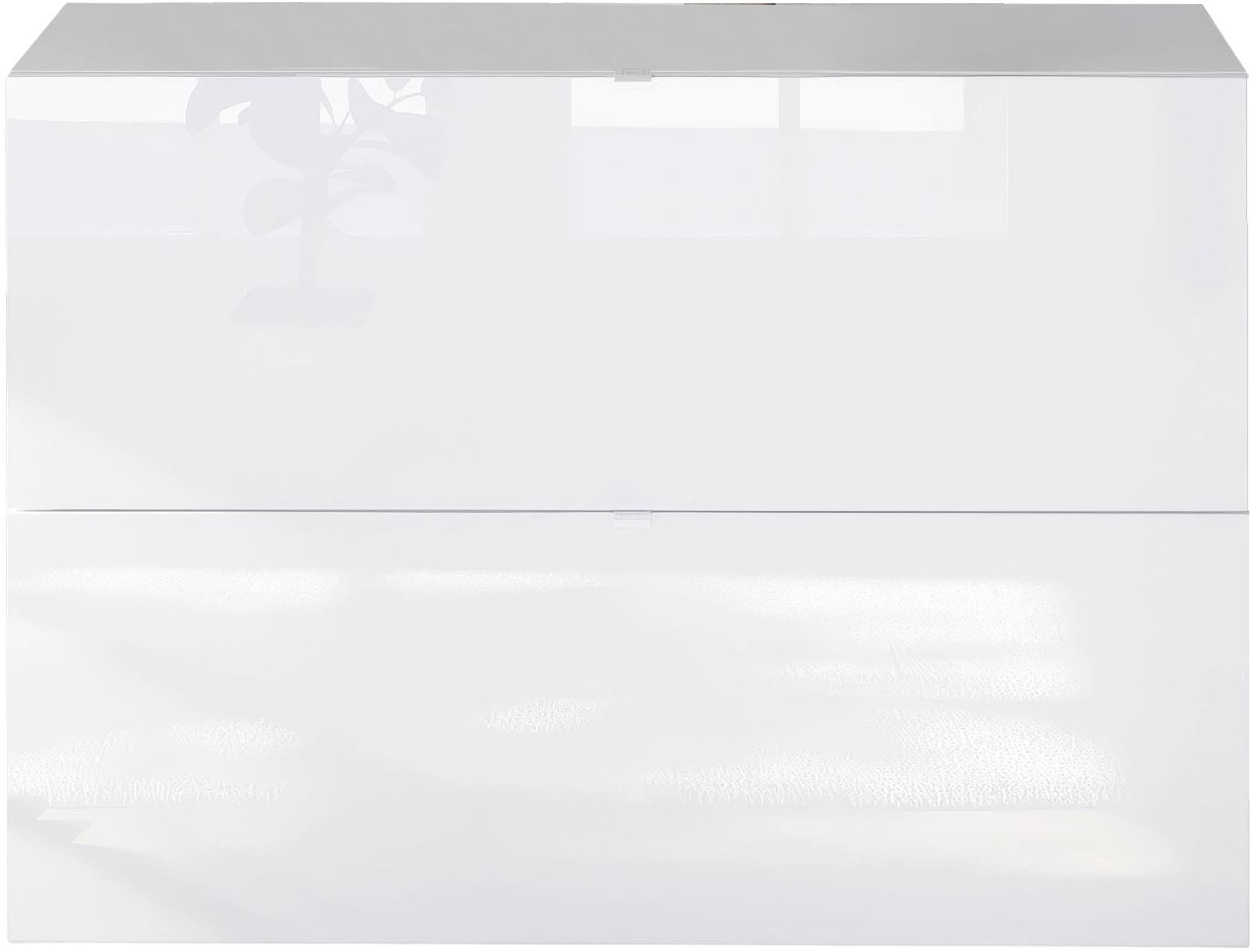 INOSIGN Schuhschrank »SMILE Breite 104 cm, 2 Klappen, komplett Weiss Hochglanz lackiert,«, Schuhkipper hängend o. stehend montierbar, 4 Fächer, Metallgriffe