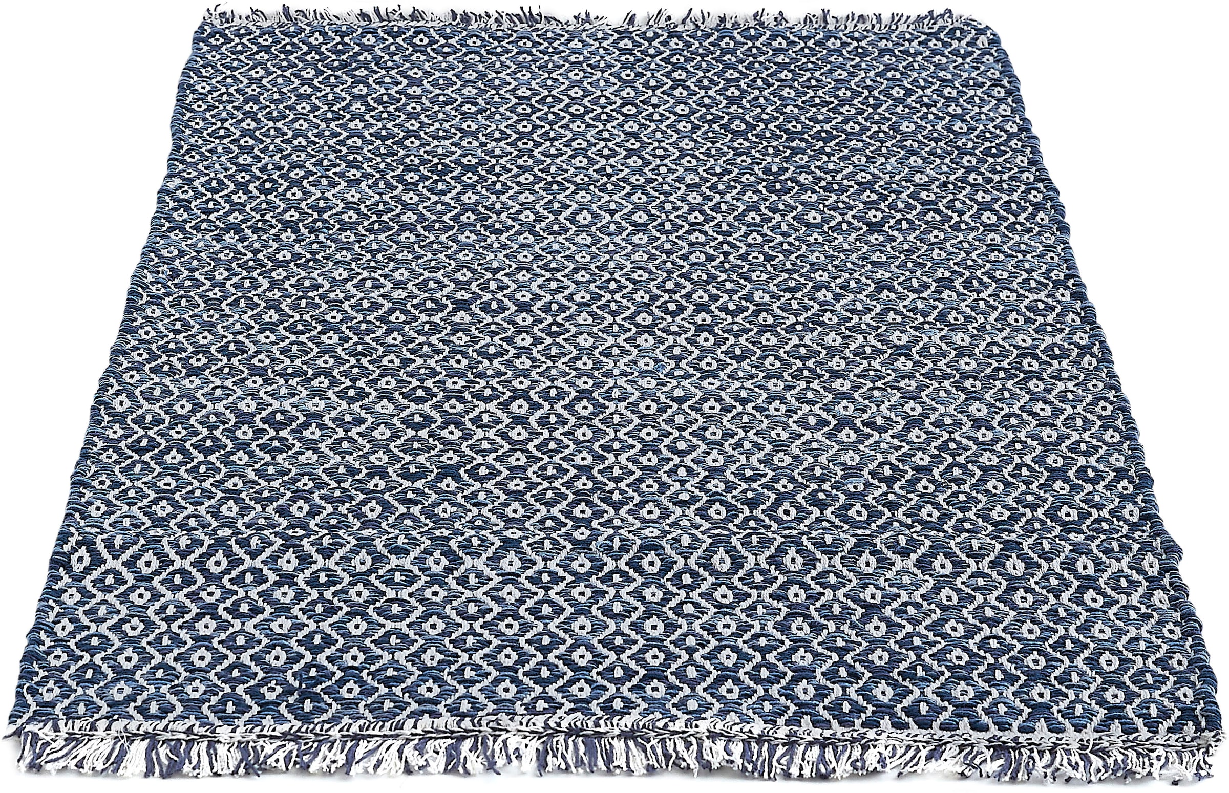 Teppich »Nivala«, rechteckig, Flachgewebe, Rauten Motiv, reine Baumwolle, mit Fransen