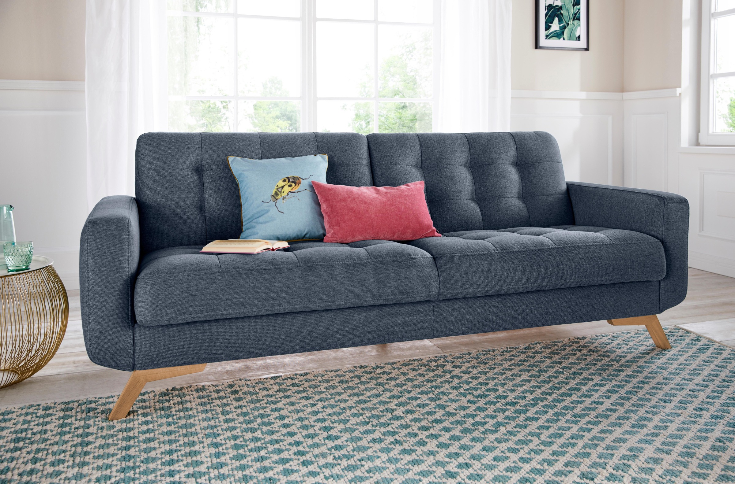exxpo - sofa fashion 3-Sitzer »Fiord, aktuelles Design, tolle Detailverarbeitung im Sitz und Rücken«, bequem, wahlweise Kippcouch mit Bettfunktion und Bettkasten, Holzfuss