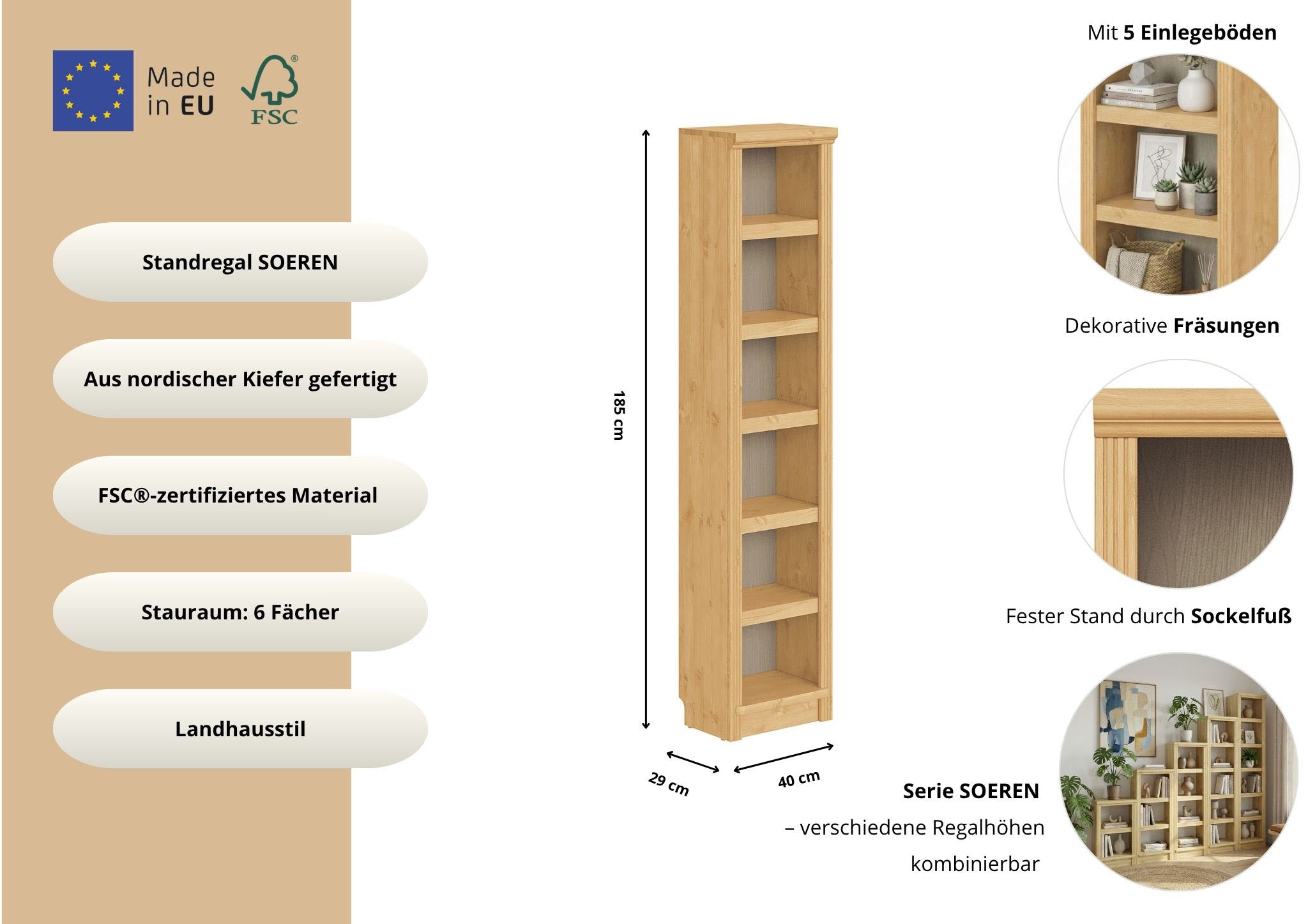 GOODproduct Étagère sur pied »Riga« en pin massif, certifié FSC®