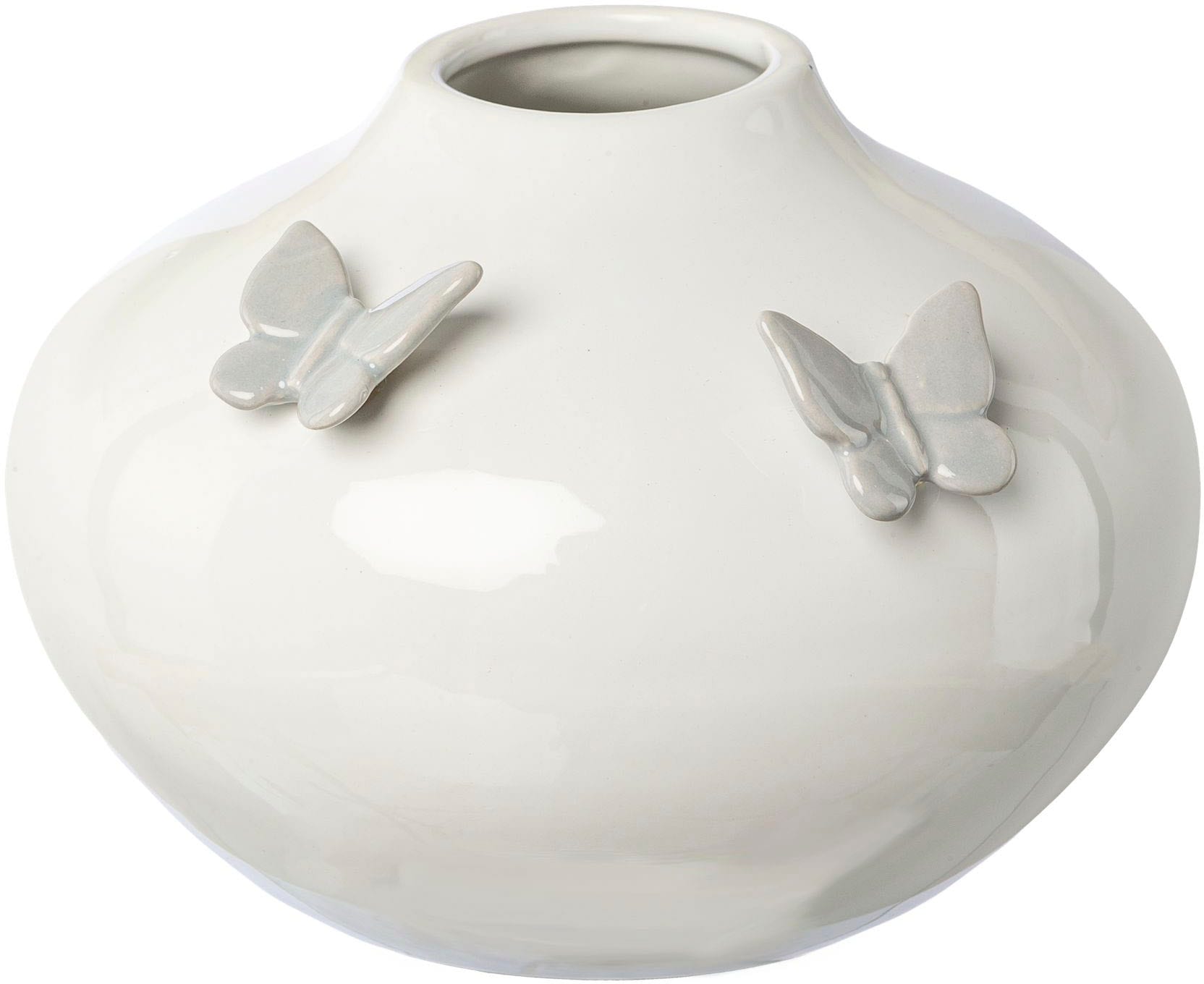 Tischvase »Frühling«, (1 St.), Vase mit 3D-Schmetterlingen, aus Keramik