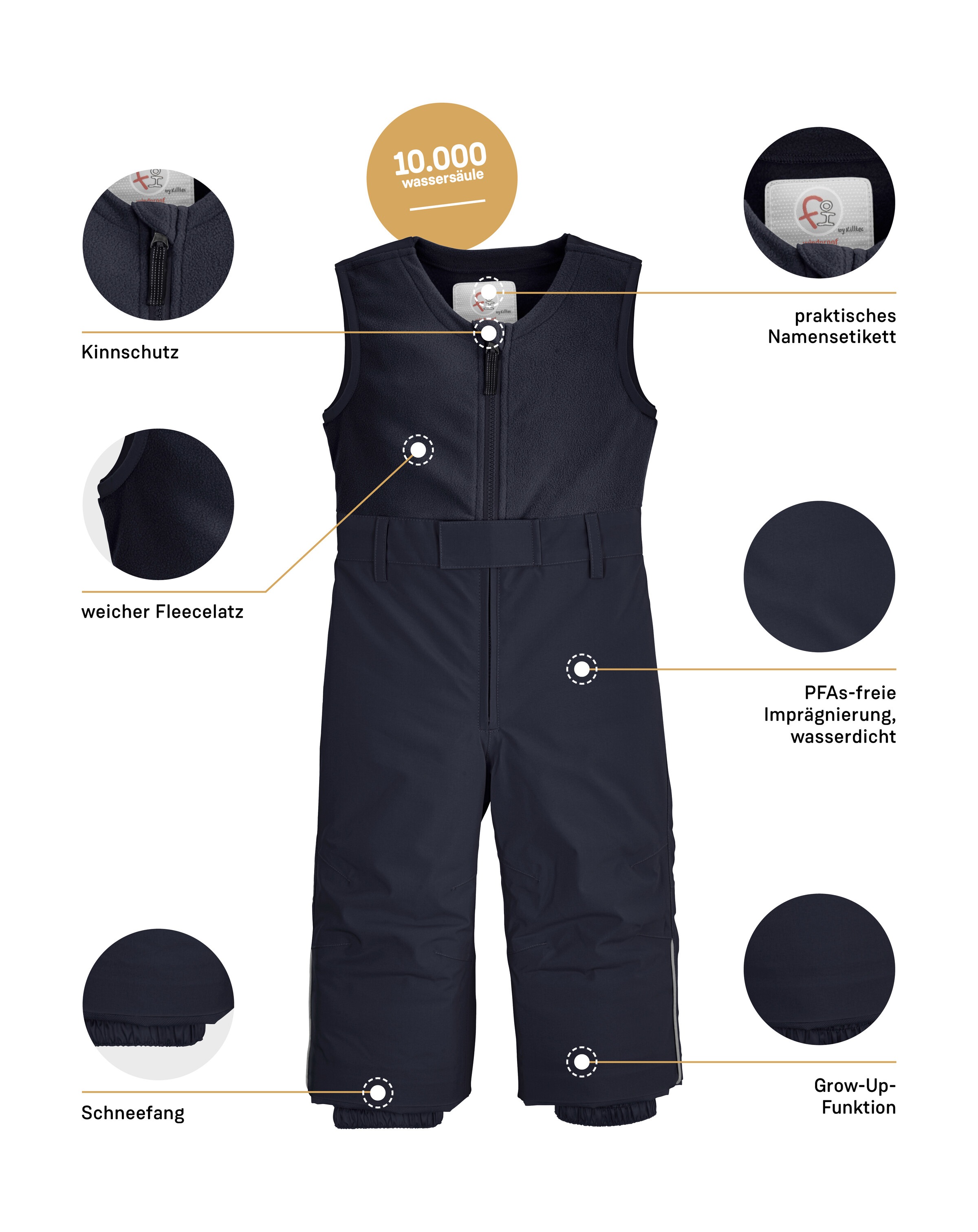 first instinct by killtec Skihose »FISW 34 MNS SKI PNTS«, Wasserdichte, wärmende Latzhose mit Schneefang und Grow-Up-Funktion