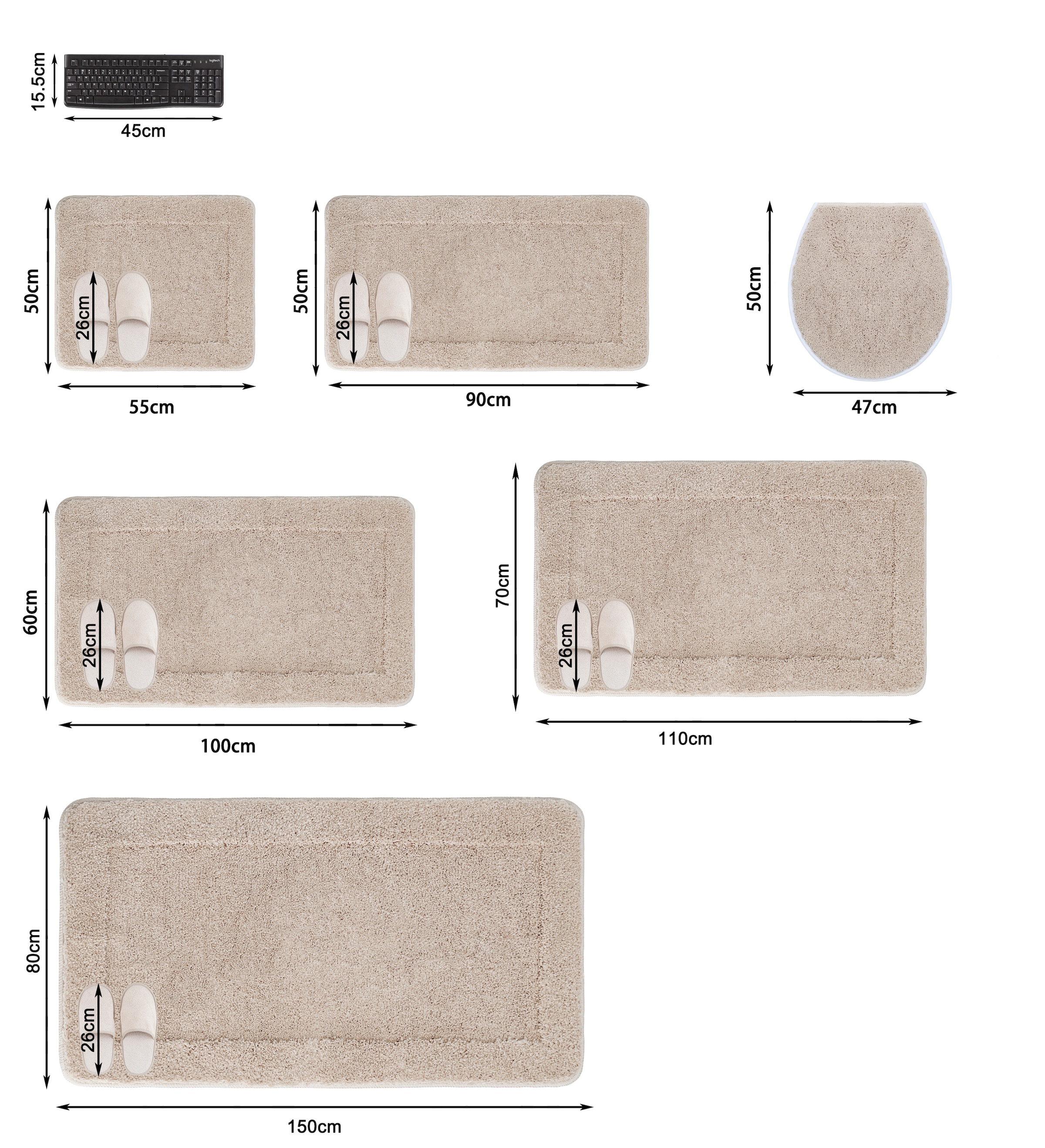 GOODproduct Tapis de bain »Sanremo mit Rahmen, Badvorleger, Badezimmer, sehr weich, Hoch-Tief« Höhe 25 mm revêtement antidérapant Séchage rapide | compatible chauffage au sol Tapis de bain uni, rectangulaire, disponible en set de 3 pièces