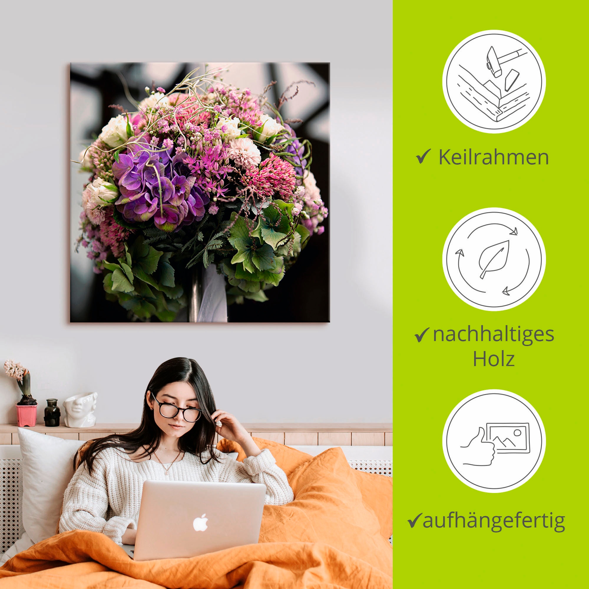 Artland Leinwandbild »Blumenkugel« Blumen 1 Stk. tlg. auf Holzrahmen gespannt