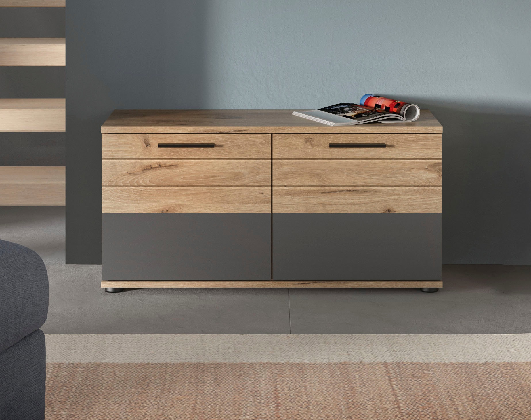 INOSIGN Sitzbank »Riga, Breite 90 cm, 2 Türen mit Softclose, 2 Einlegeböden, 4 Fächer«, Rillenfräsung, Bank, Schuhbank, Garderobenbank, Dielenbank