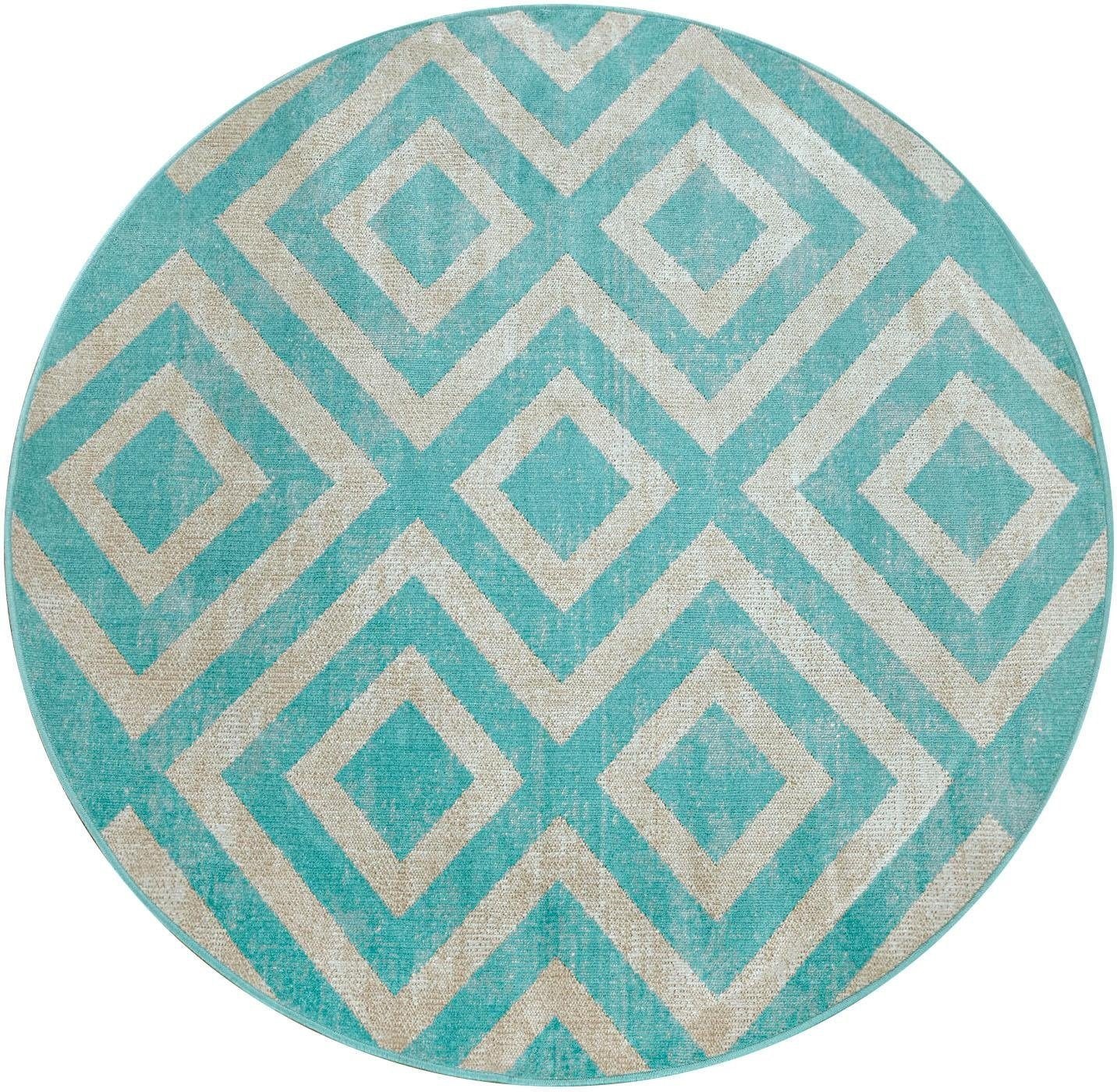 Image of Paco Home Teppich "Poco 821" rund 6 mm Höhe Kurzflor, Rauten-Design, In- und Outdoor geeignet