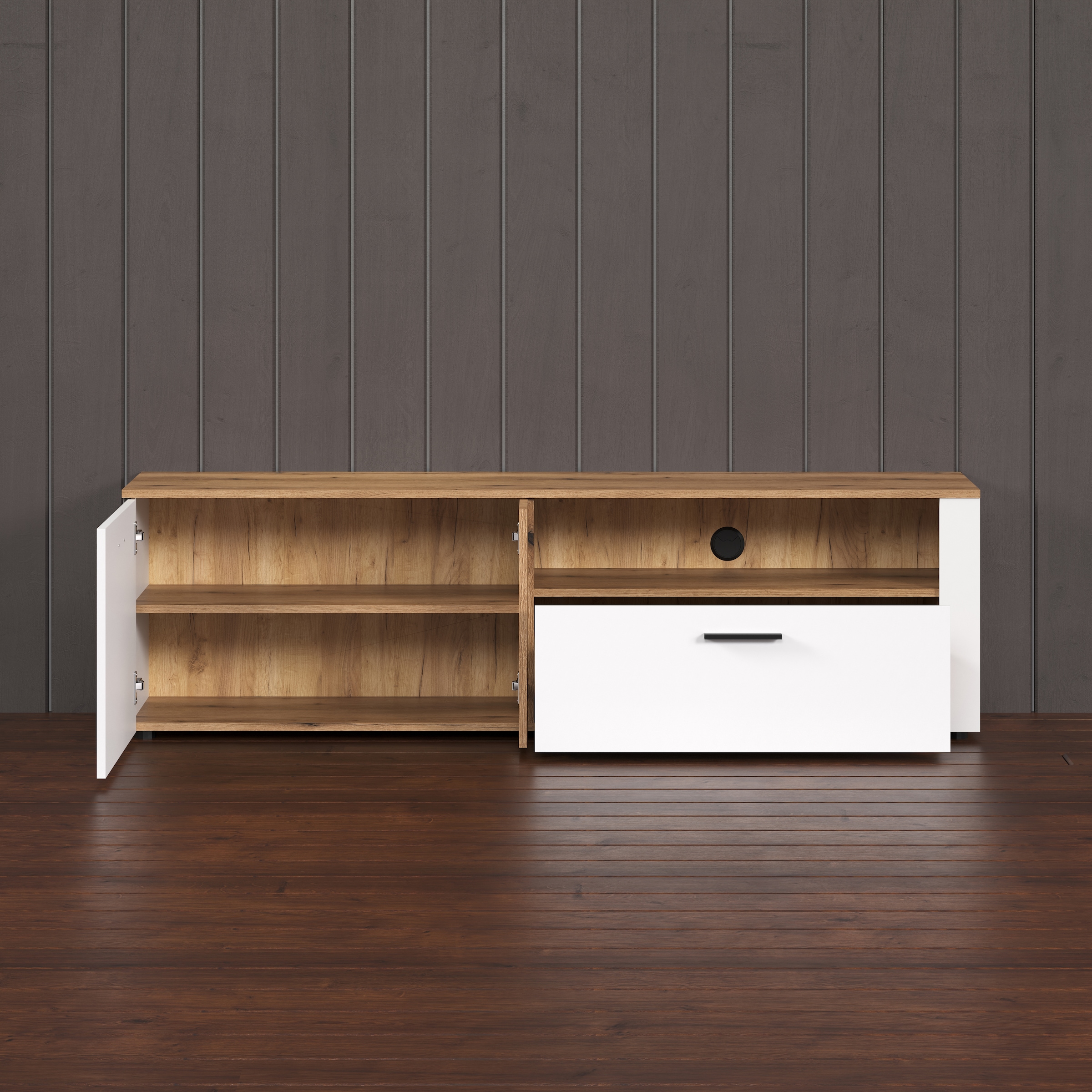 INOSIGN TV-Schrank »Linz«, (1 St.), Lowboard in Weiss/Eiche mit Hirnholzapplikationen - 170/42/50 cm