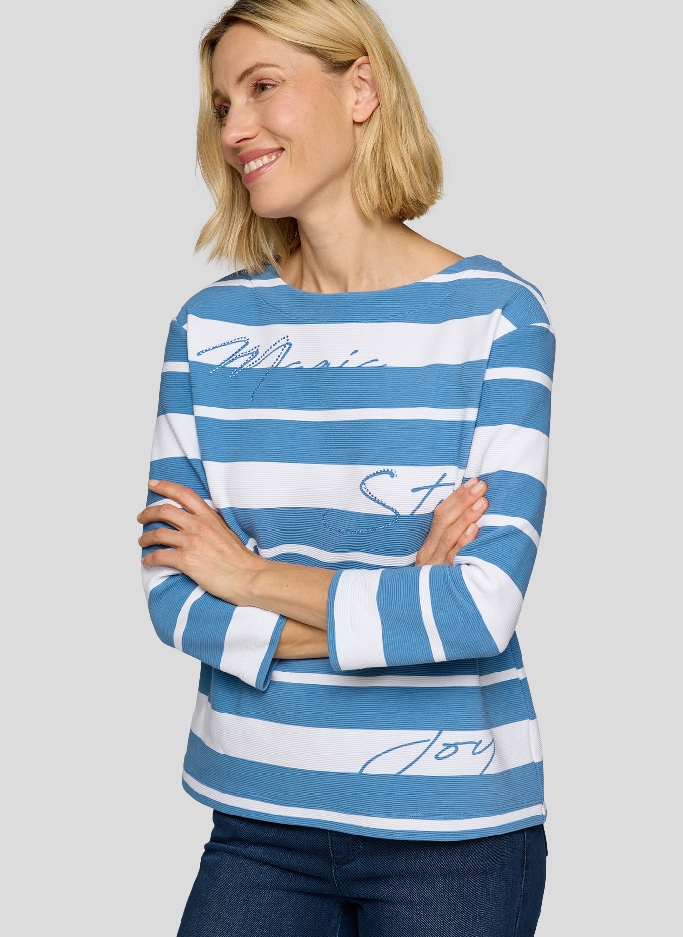 Image of Rabe 3/4-Arm-Shirt Sommershirt mit Streifen und Glitzersteinen, Druck