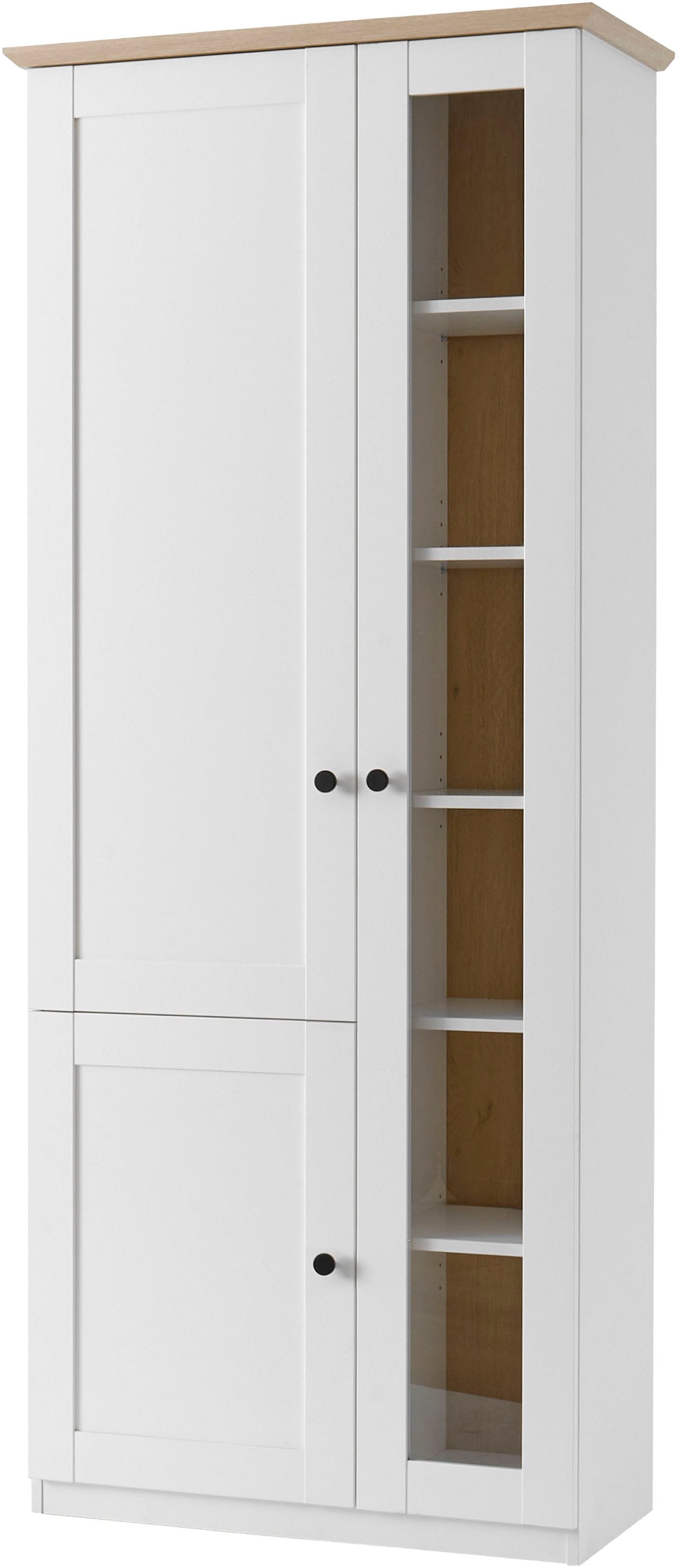 GOODproduct Vitrine »Brest, Standvitrine im Landhausstil, Glasvitrine, Vitrinenschrank« schwarze Metallgriffe, ausreichend Stauraum, Glastür, 203 cm hoch