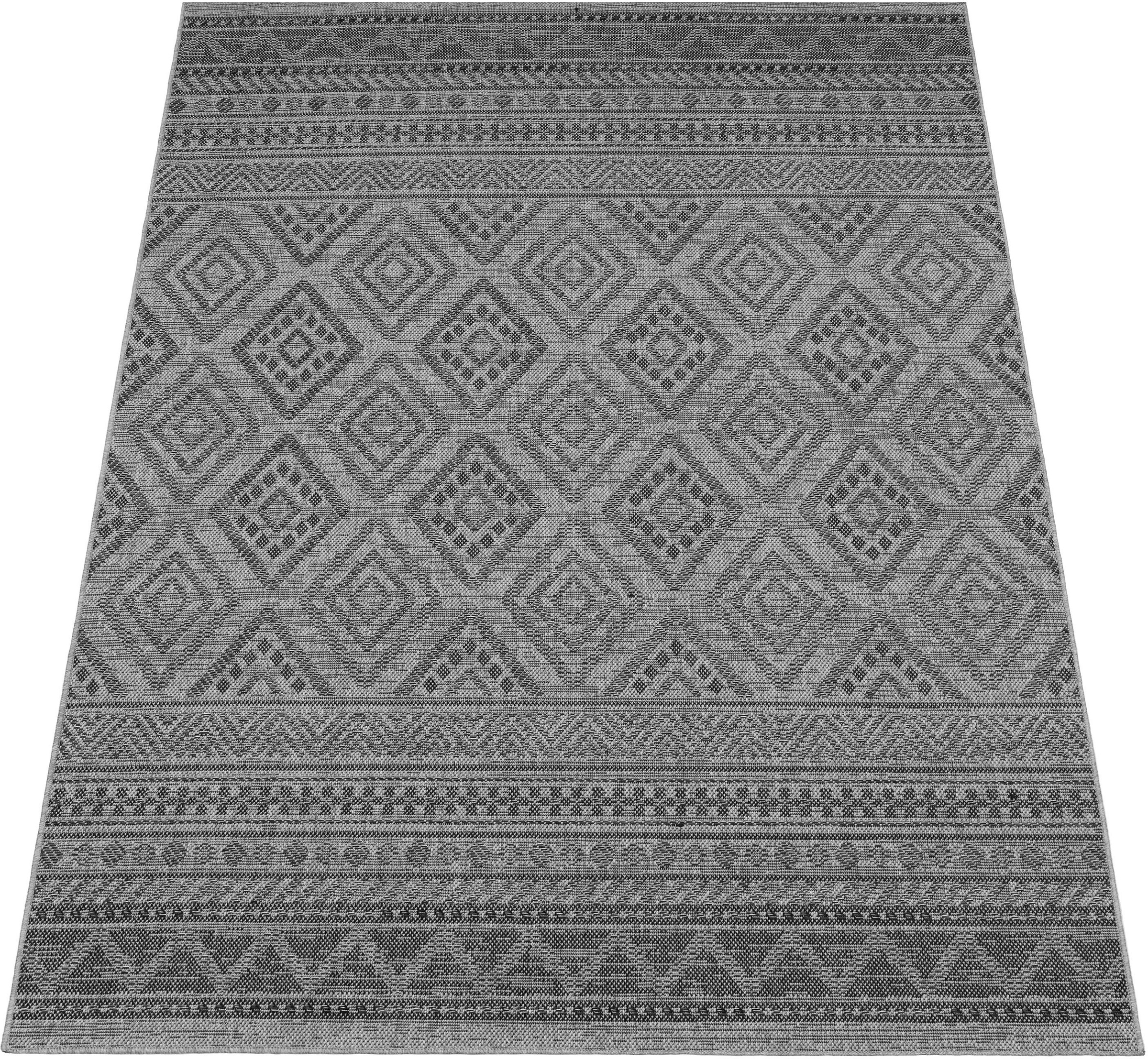 Paco Home Teppich »Vermont 184«, rechteckig, 4 mm Höhe, Flachgewebe, modernes Design mit Rauten, gesteift, Outdoor geeignet