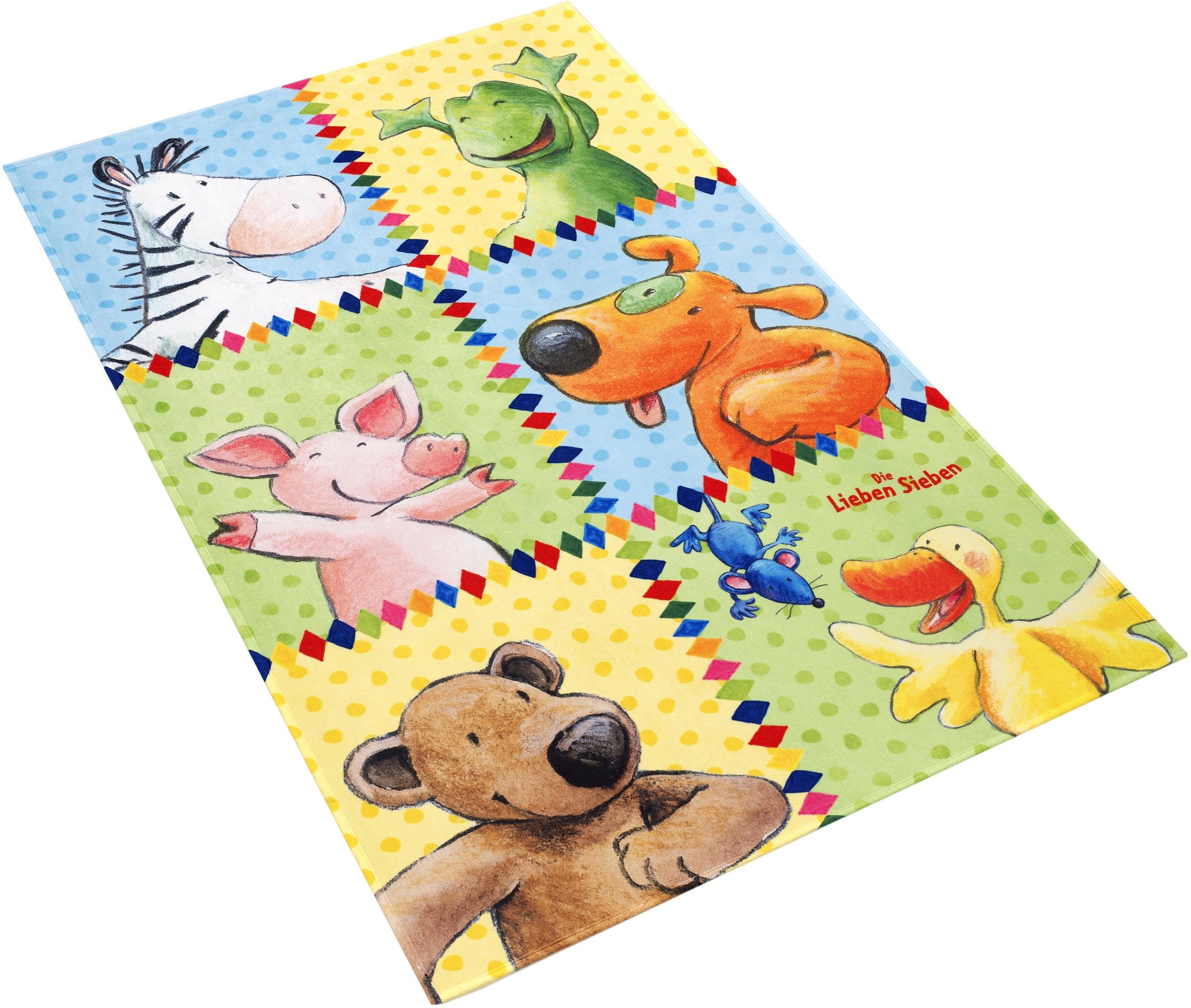 Die Lieben Sieben Kinderteppich »LS-213«, rechteckig, Stoff Druck, Patchwork Design, Motiv Tiere, weiche Microfaser