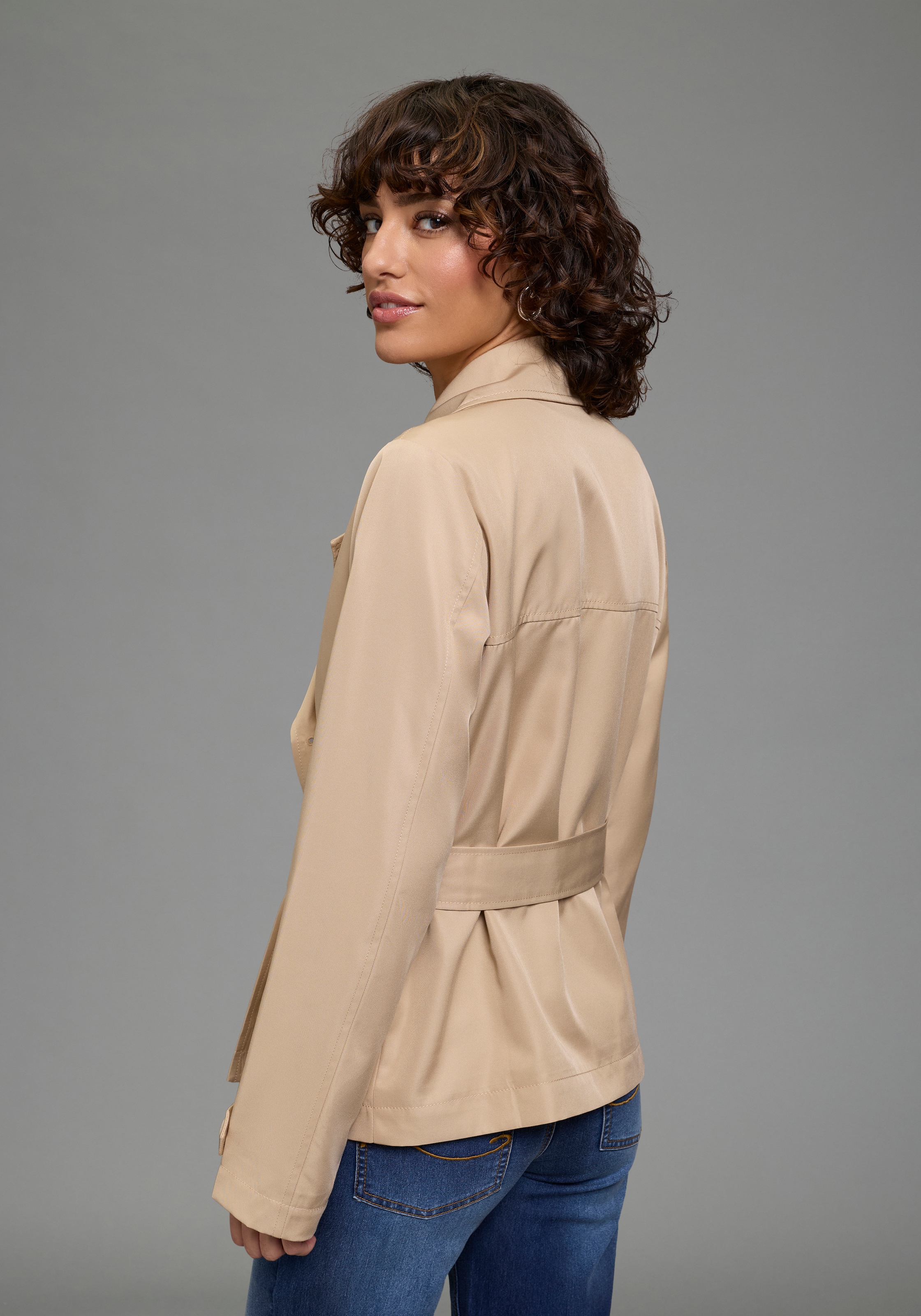 Laura Scott Kurzjacke kurzer Trenchcoat, Übergangsjacke, zweireihiger Verschluss