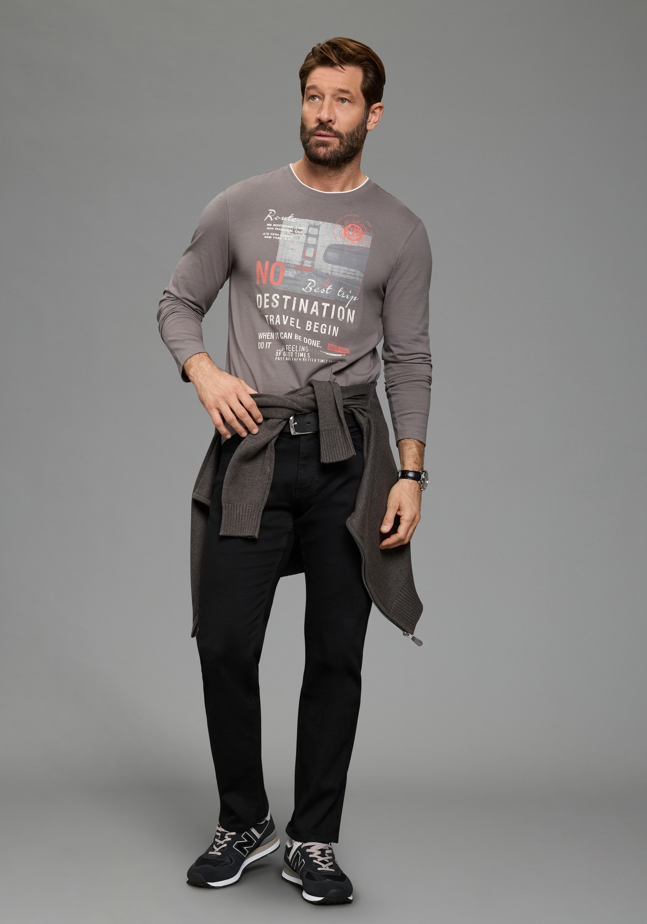 Man's World T-shirt à manches longues »neue Farbe!« Langarm,  bedruckt,  Rundhalsausschnitt,  aus 100% Baumwolle