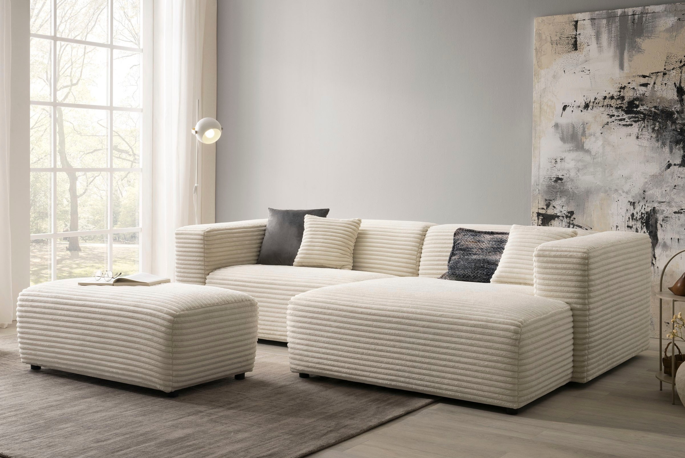 andas Polsterecke »BAKELS, Ecksofa-Set mit Hocker, L-Form mit Schlaffunktion«, Ecksofa-Set (incl. Hocker) im trendigen Megacord