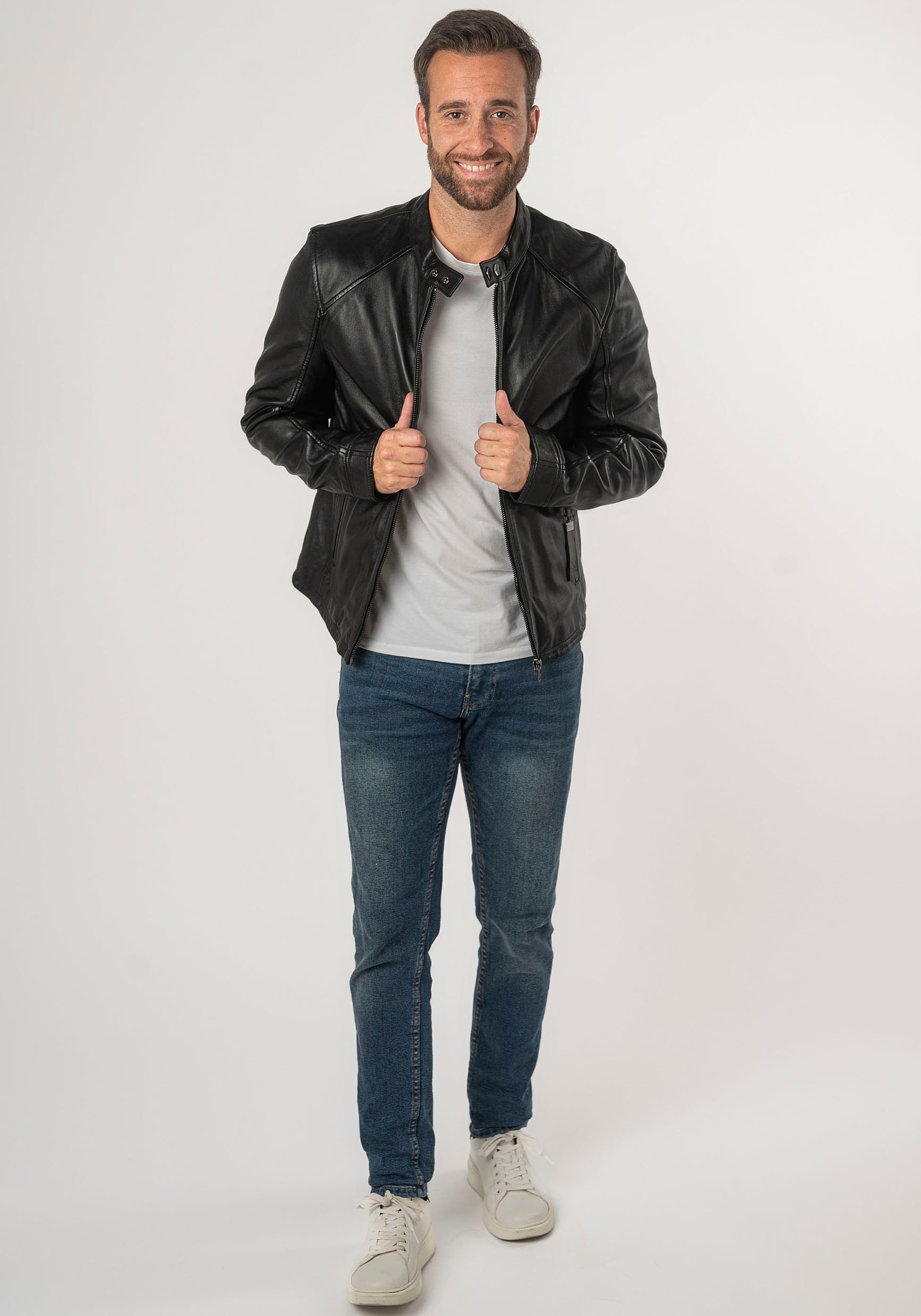 Mauritius Lederjacke »2Mtoji SF«, mit Reissverschluss, Zipperdetail, STehkragen Ziernähte