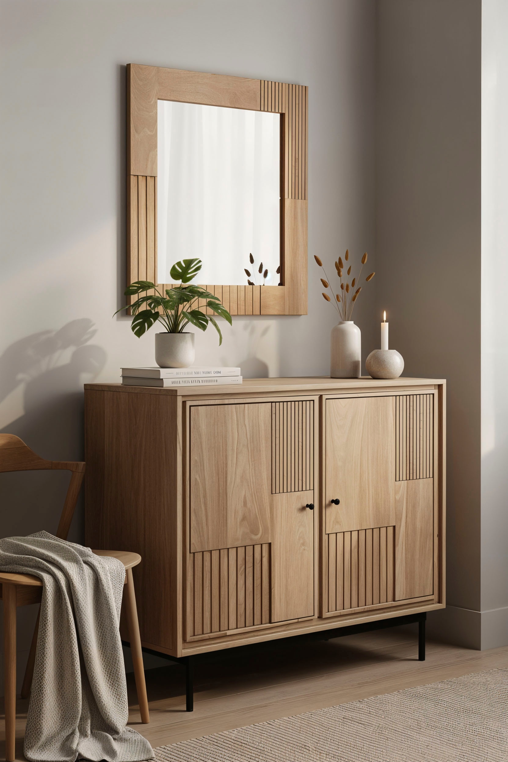 SIT Miroir mural »Broome aus Mangoholz mit 10 cm Rahmen & Lamellendesign« cadre massif en bois de manguier avec grain naturel et optique à lamelles