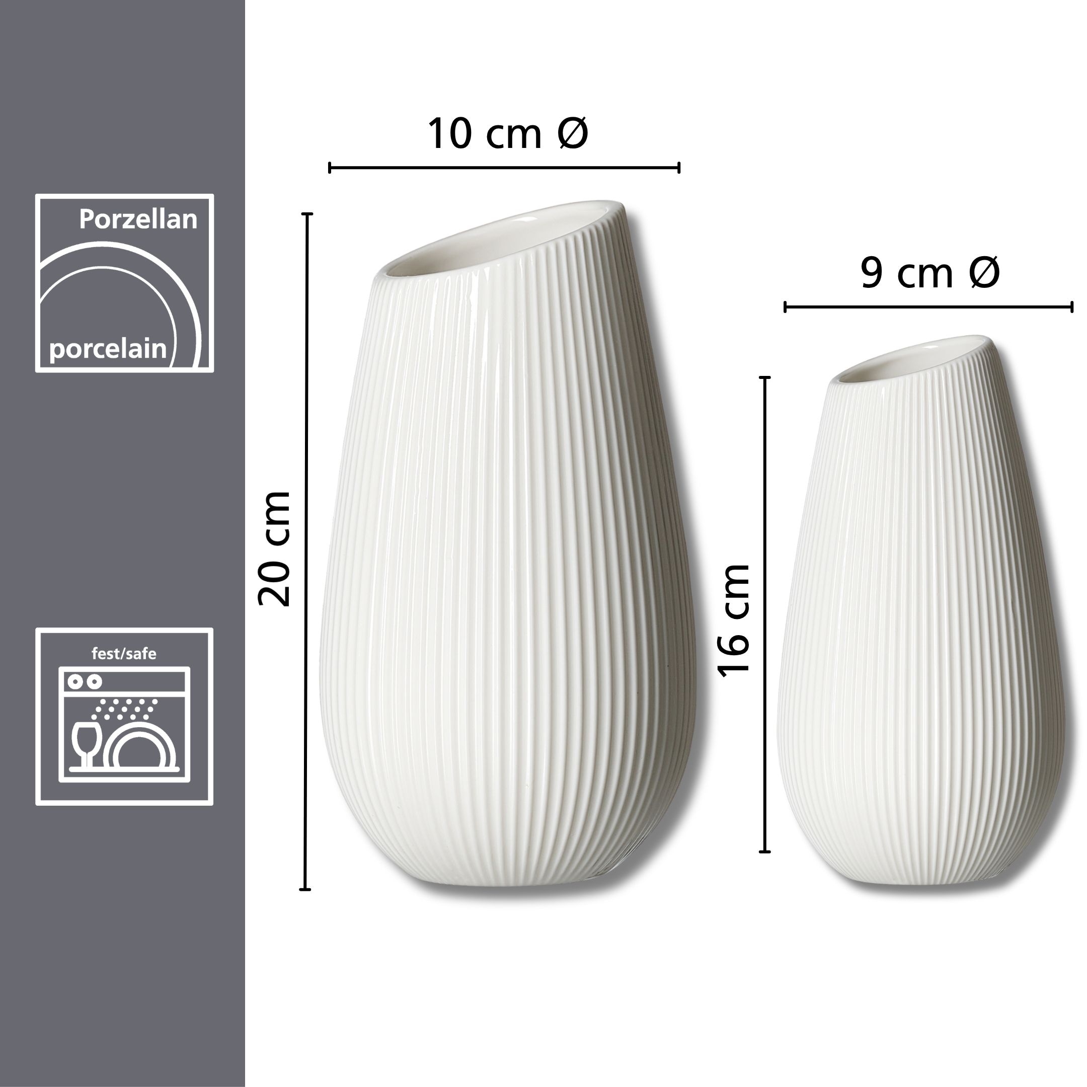 Ritzenhoff & Breker Tischvase »Vasen-Set Alma, 2-teilig, 16/20cm, weisses Porzellan« mit feiner Rillenstruktur, schräg geschnittene Öffnung, modern
