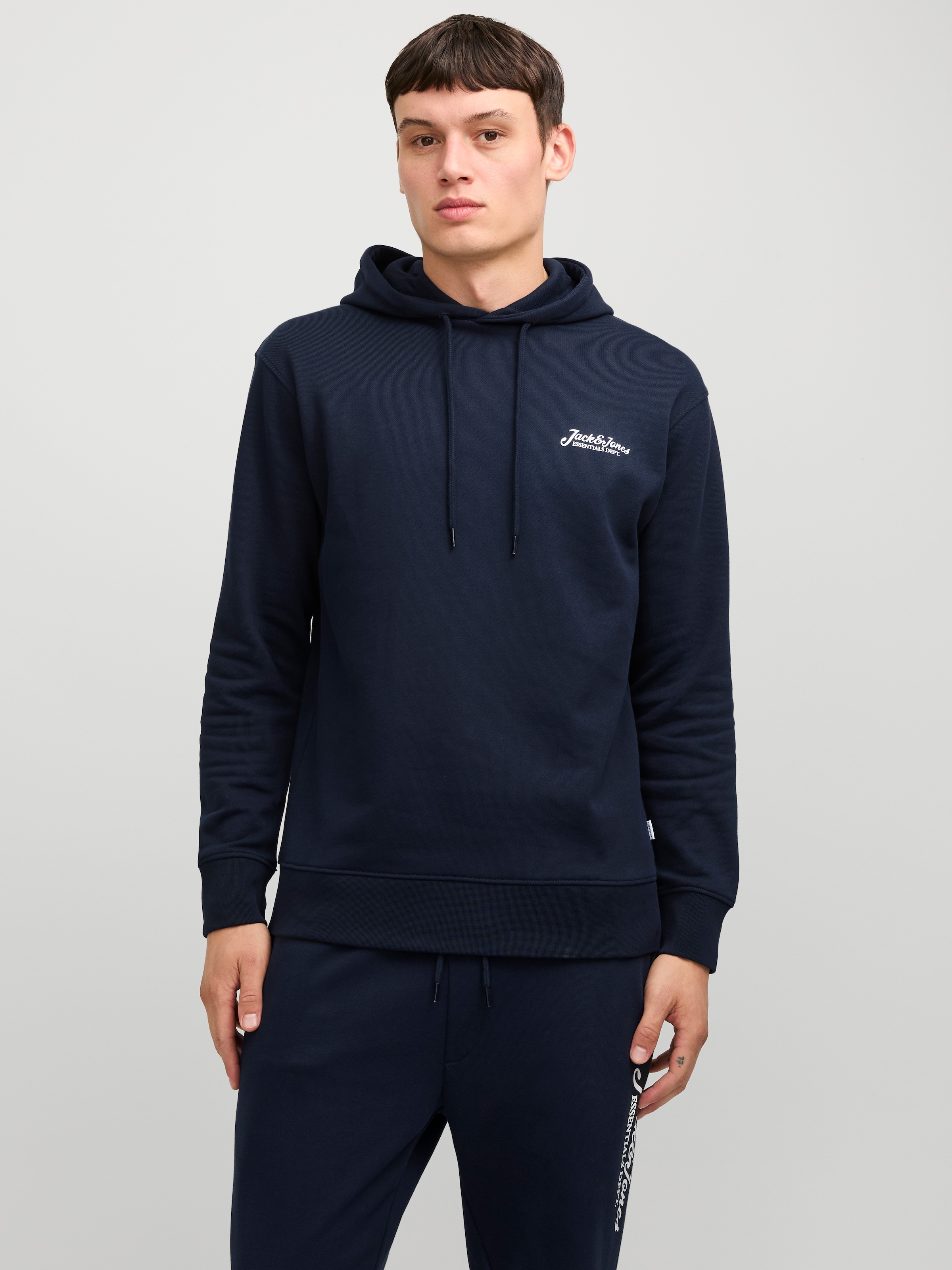 Image of Jack & Jones Kapuzensweatshirt "JJBEAU – Sweater mit Logodruck, Slim Fit und Baumwolle", unifarben, modisch, slim fit, angeraute Sweatware, Kapuze