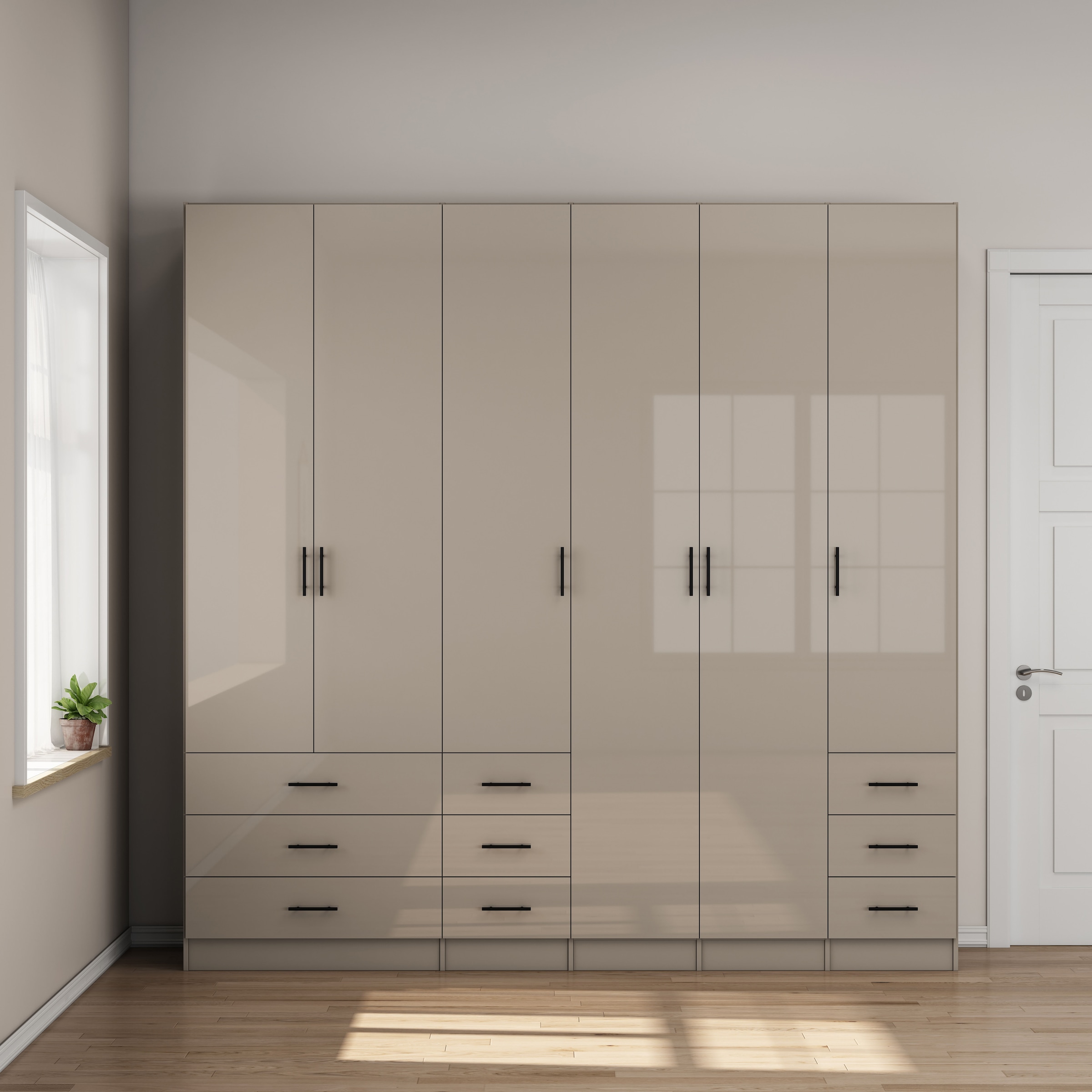 GOODproduct Armoires à vêtements »Trento Schlafzimmerschrank Garderobe hochglanz« in 2 unterschiedlichen Schrankhöhen wählbar,  Schrank mit 6 Türen und 9 Schubladen, Hochglanz-Fronten, 2,39m Höhe