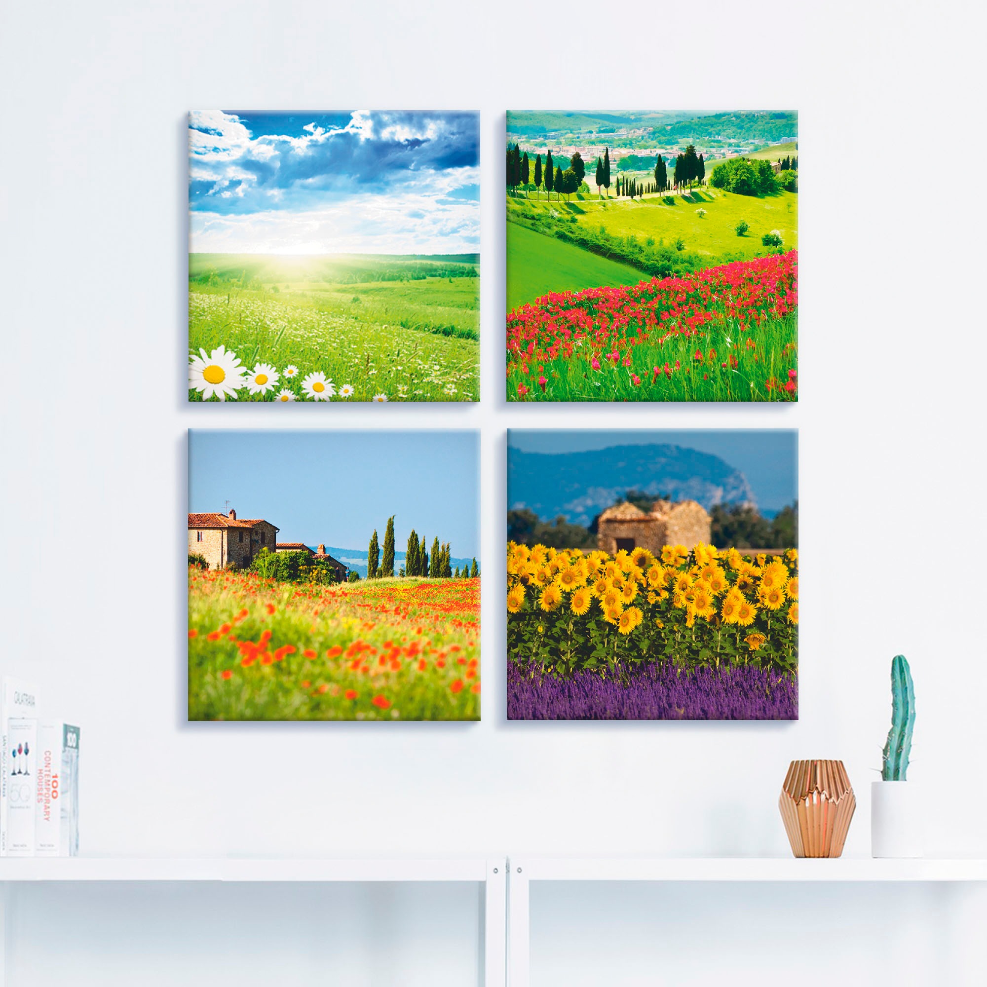 Image of Artland Leinwandbild »Gänseblume Zypressen Mohn Lavendel«, Felder, (4 St.) bei Ackermann Versand Schweiz