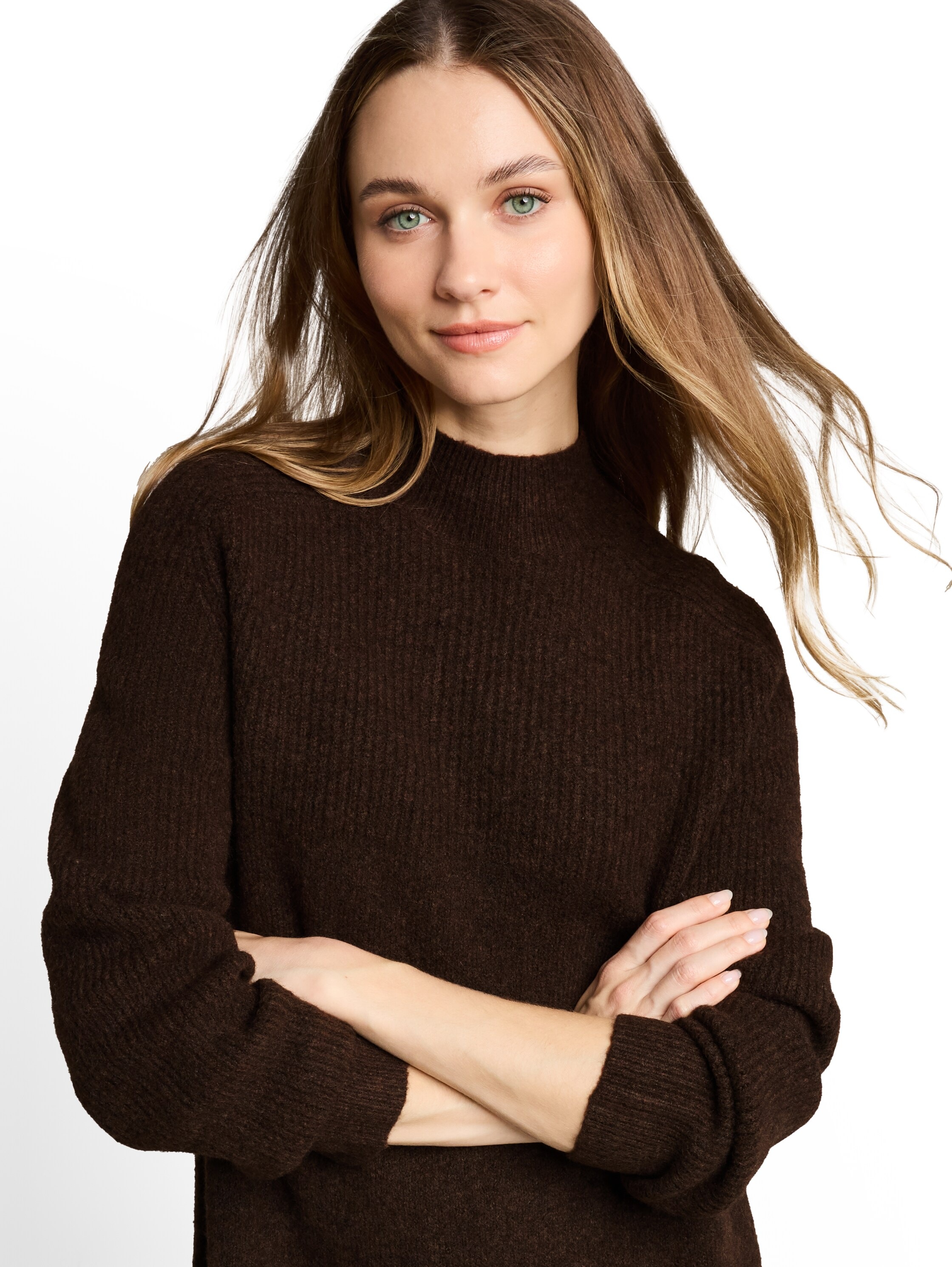 TOM TAILOR Denim Robe en tricot Sans poches Kniefrei / Langarm mit Stehkragen und Wolle