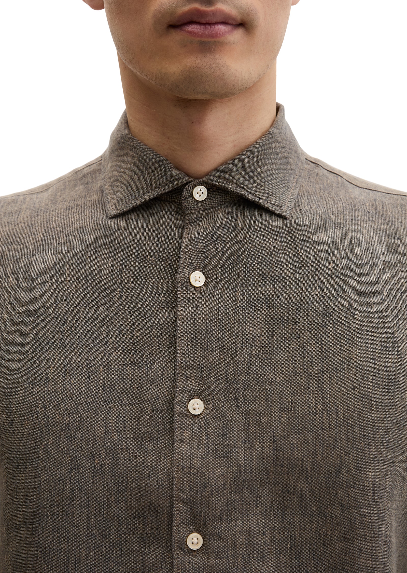 Marc O'Polo Chemise à manches longues coupe ajustée en chambray de lin fin