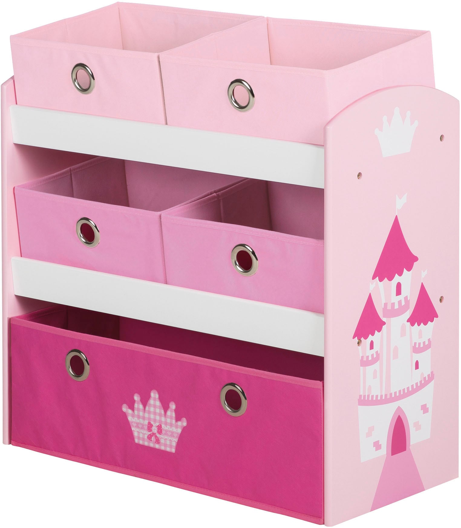 roba® Kinderregal »Krone, rosa/pink«, inklusive 5 Stoffboxen in 2 Grössen