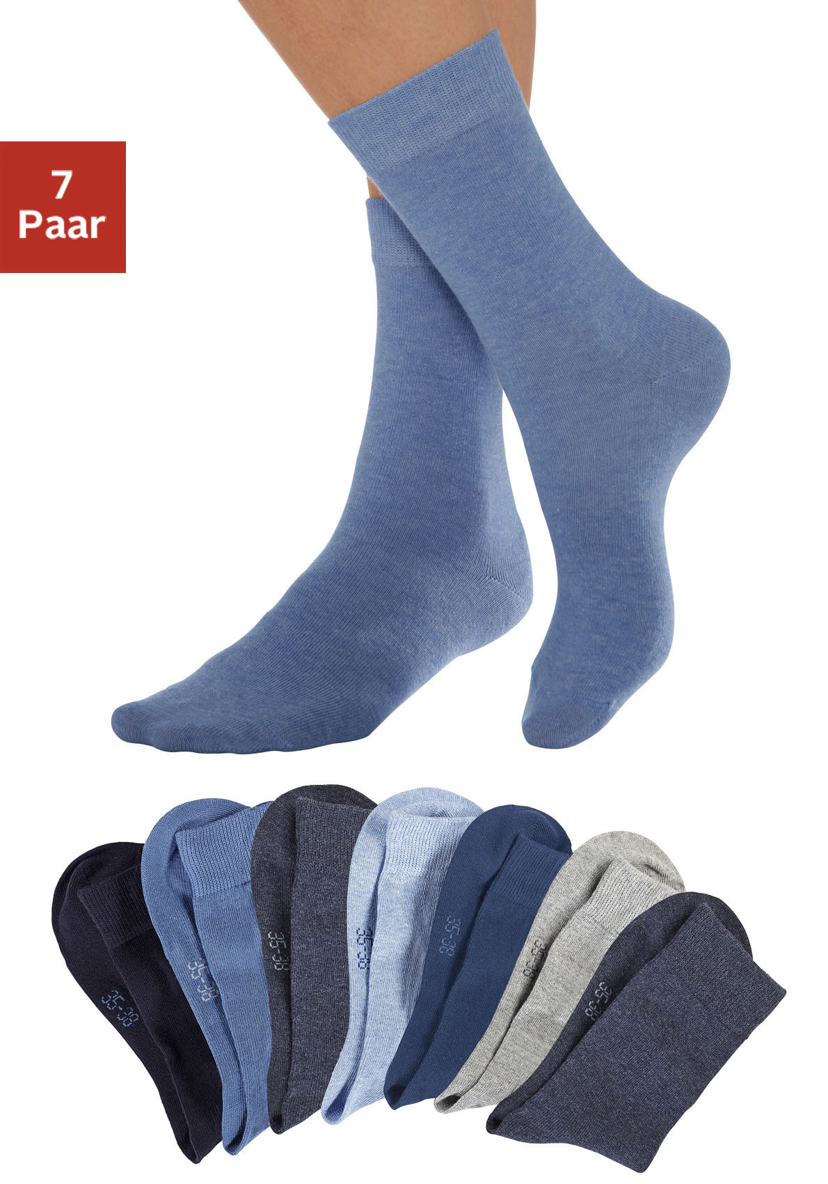 Basicsocken, (Set, 7 Paar), mit druckfreiem Bündchen