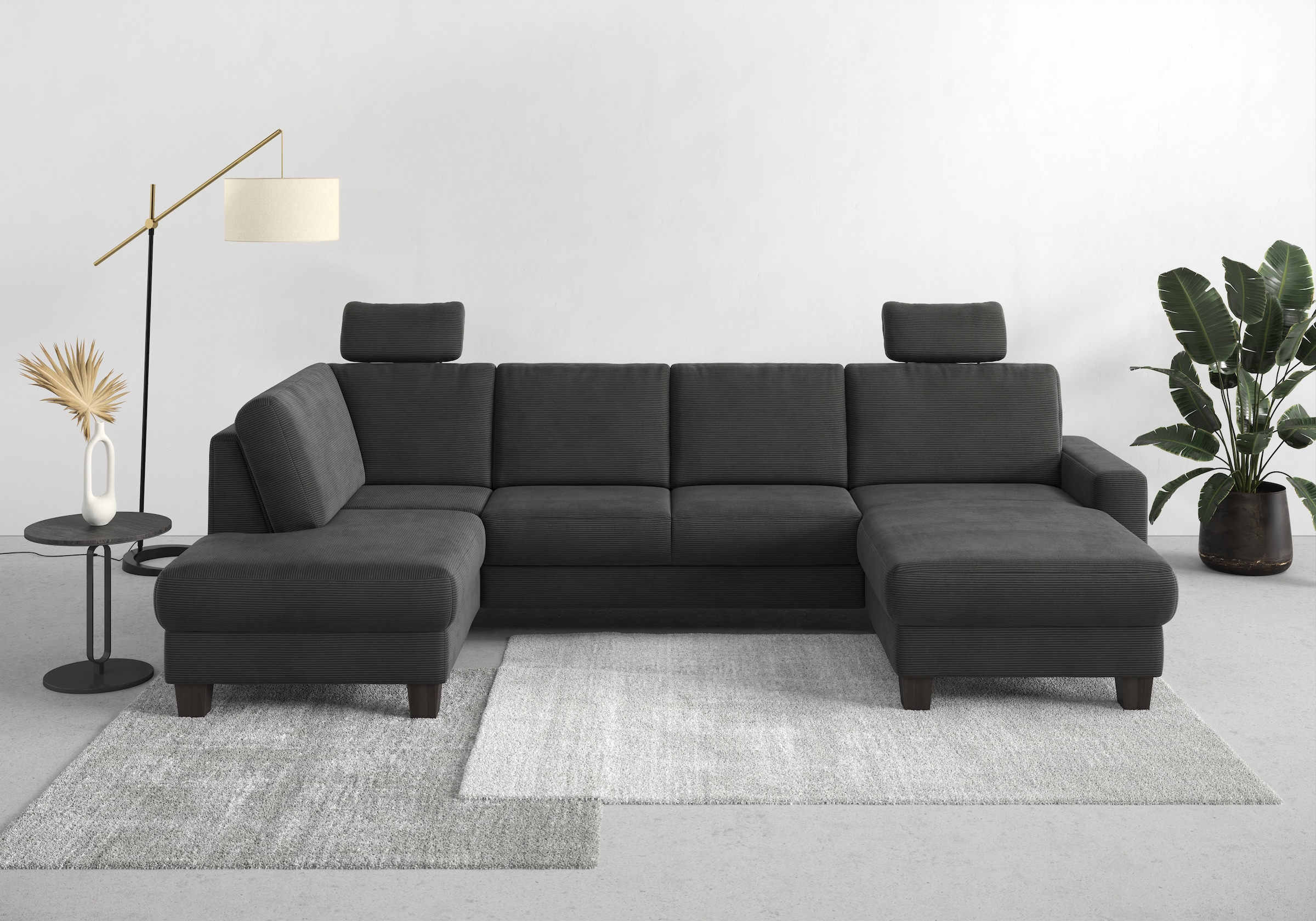 Home affaire Wohnlandschaft »Summer U-Form« mit oder ohne Bettfunktion und Bettkasten, wengefarbene Holzfüsse