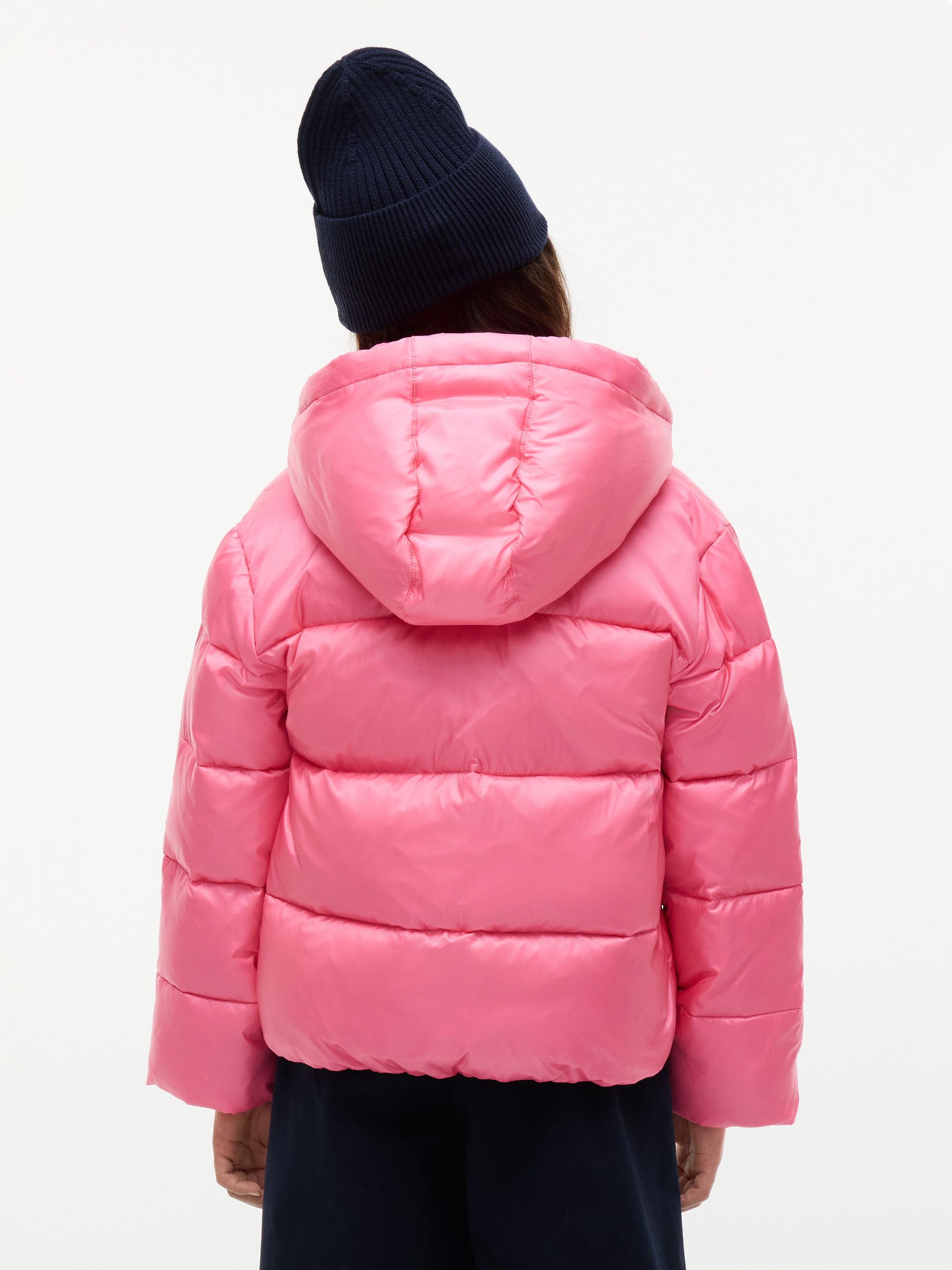 Tommy Hilfiger Steppjacke mit Kapuze mit Kapuze, Regular Fit, leicht glänzendes Material