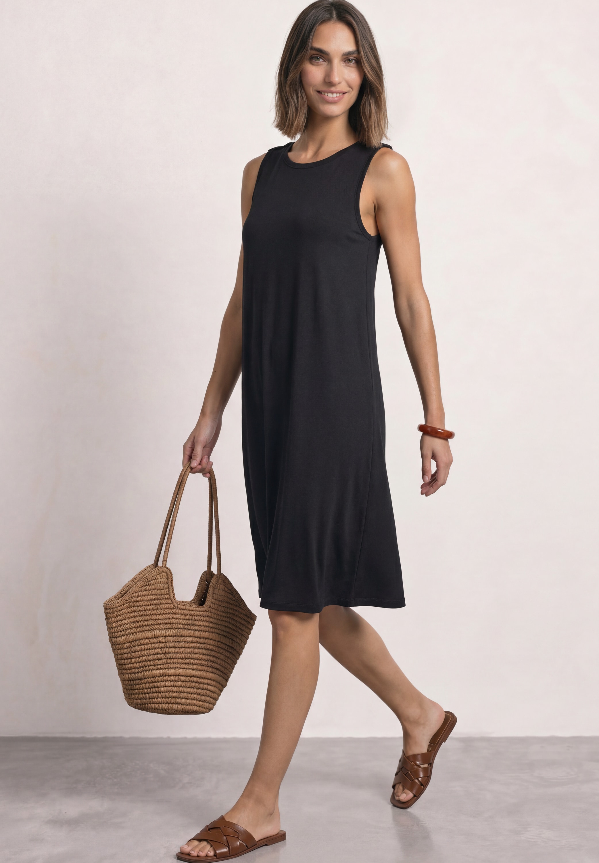 STREET ONE Jerseykleid Ohne Taschen Ärmelloses Sommerkleid mit Rundhals und Knopfdetail