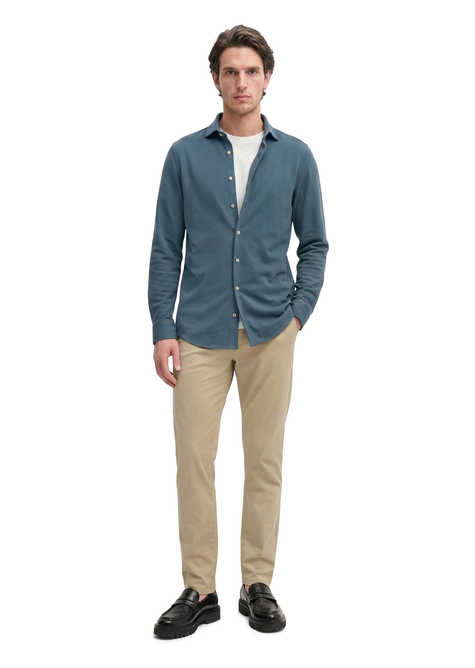 Marc O'Polo Langarmhemd Shaped Fit, mit feiner Piqué-Struktur