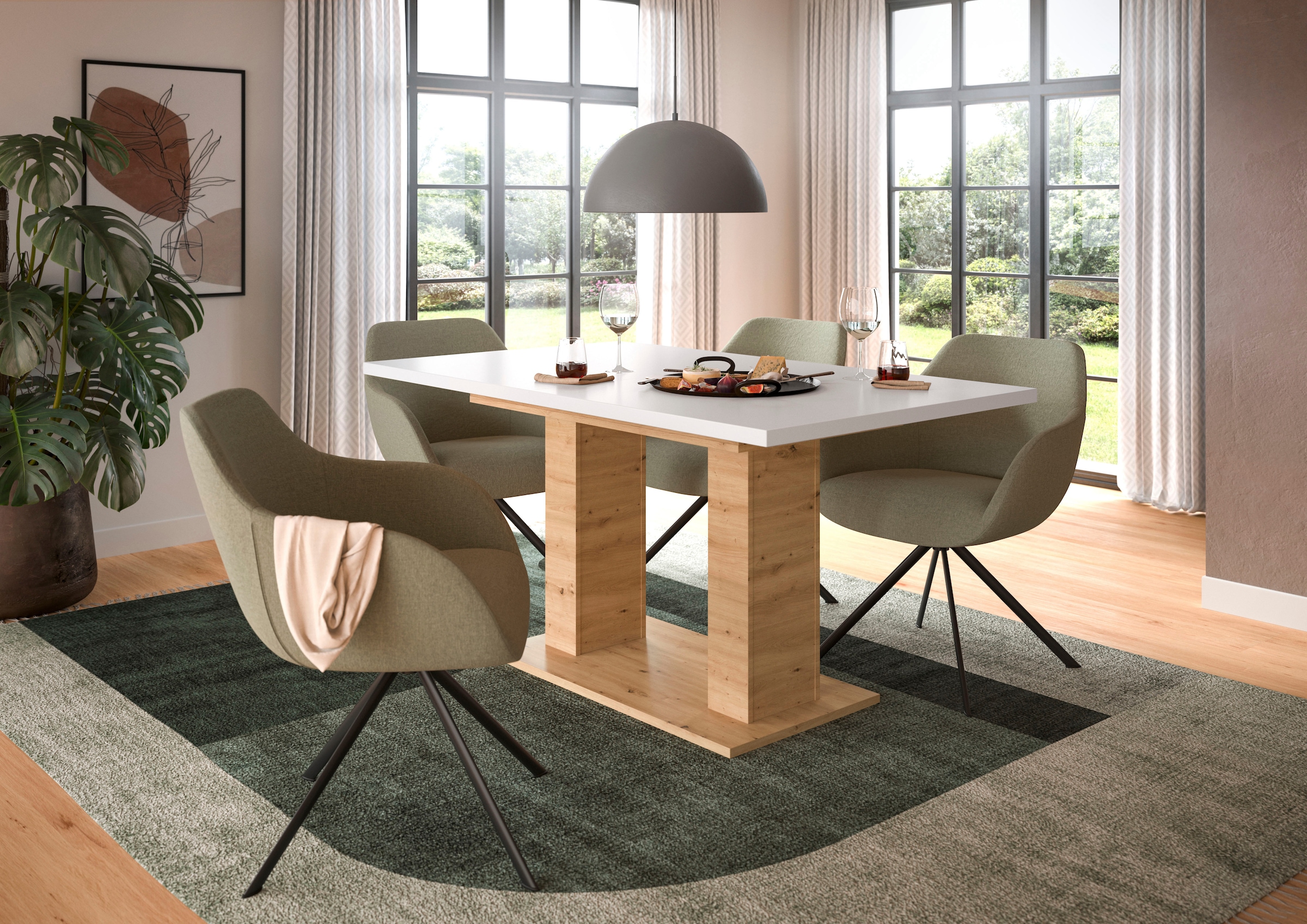 Home affaire Table de salle à manger »Motus, ausziehbar 150 -190 cm, inklusive 40 cm Einlegeplatte« Ensemble, 1 cuis tlg. Doppelsäulengestell mit Bodenplatte, Tisch, Esstisch, Küche