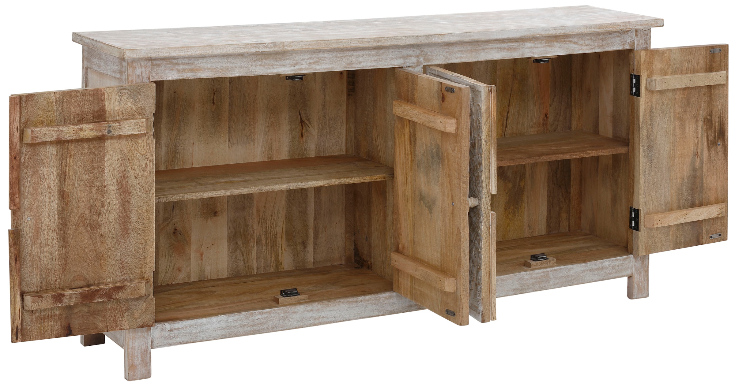 Sideboard Home Schnitzereien, bequem mit dekorativen massiven kaufen affaire Mangoholz, Breite aus »Fenris«, cm 175