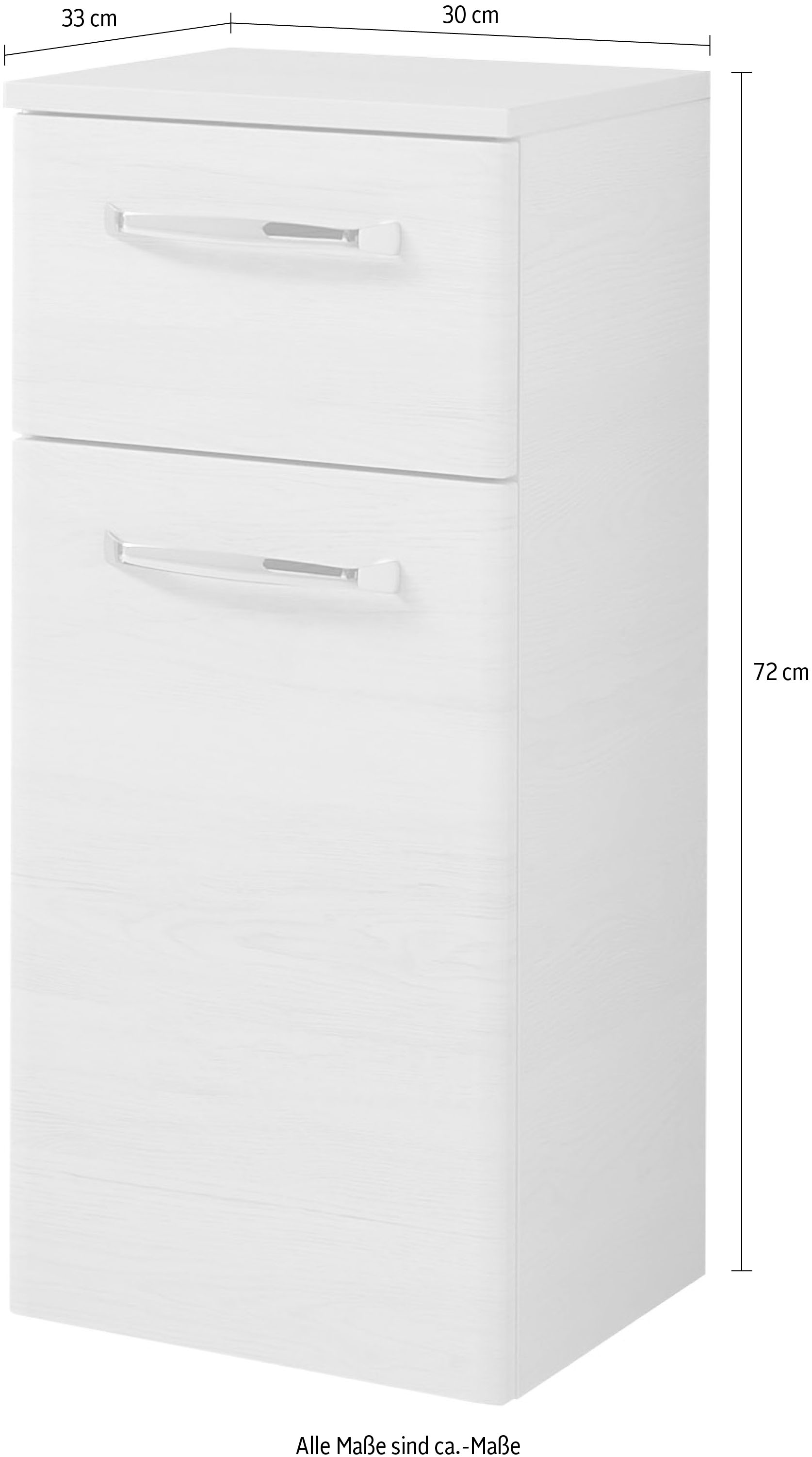 Saphir Armoire basse »Quickset Badschrank 30 cm breit, 1 Tür, 1 Schublade, 1 Einlegeboden« Meuble sous lavabo salle de bain avec amortisseur de porte, 1 porte, poignées chromées brillantes