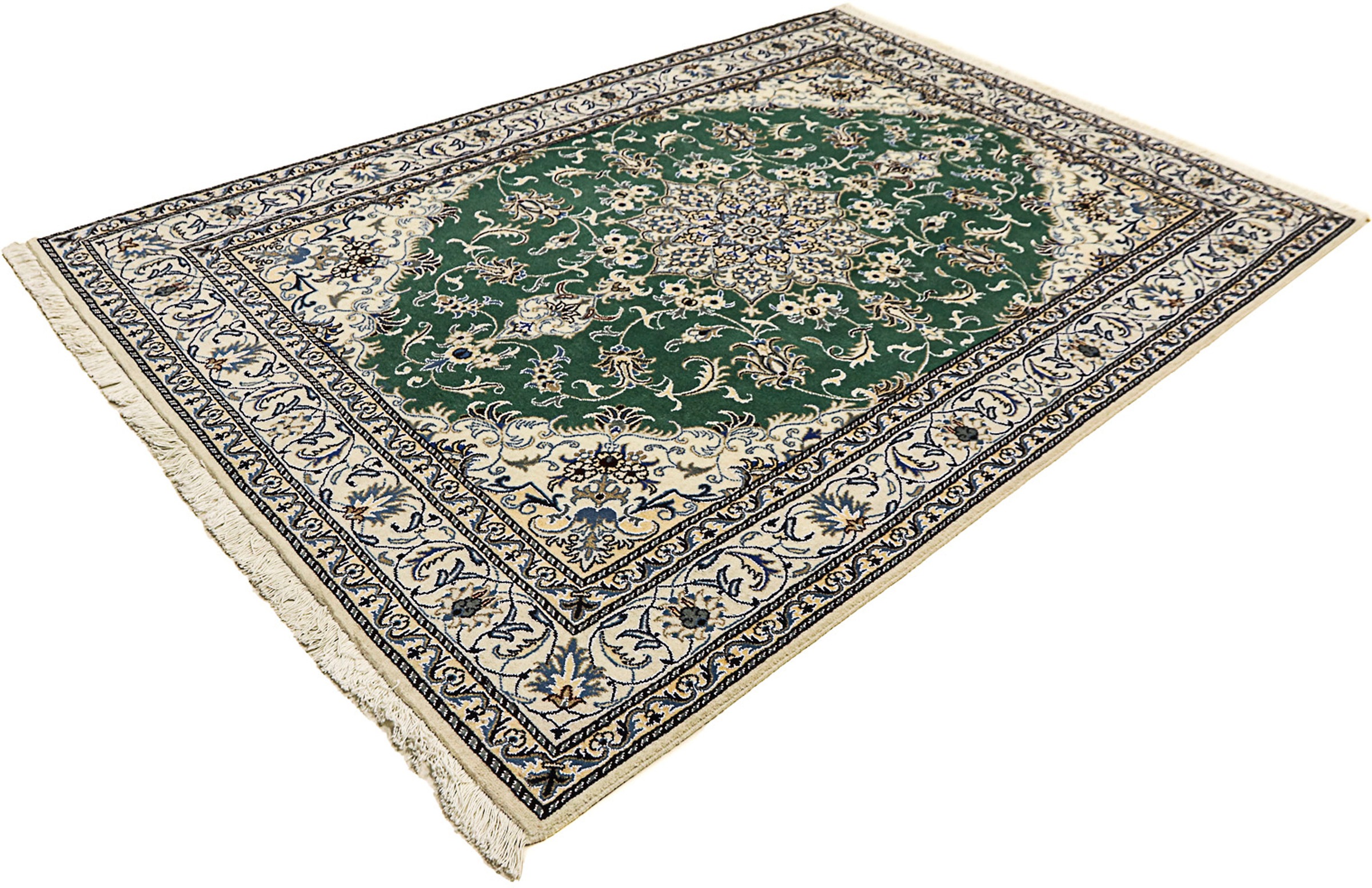 Image of morgenland Orientteppich »Perser - Nain - 237 x 168 cm - dunkelgrün«, rechteckig, 12 mm Höhe, Wohnzimmer, Handgeknüpft, Einzelstück mit Zertifikat bei Ackermann Versand Schweiz