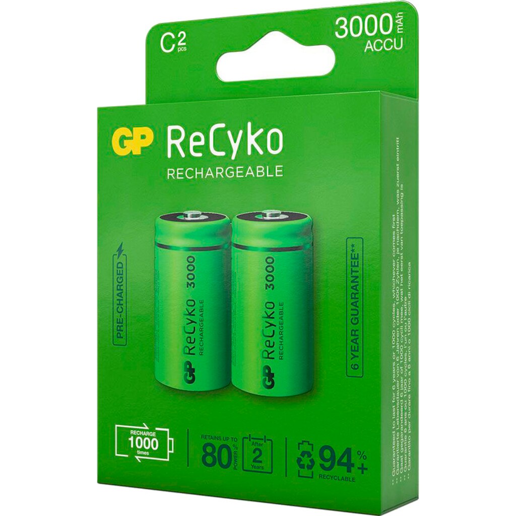 GP Batteries Akku »2er Pack C Baby Akku GP NiMH 3000 mAh ReCyko 1,2V«, C