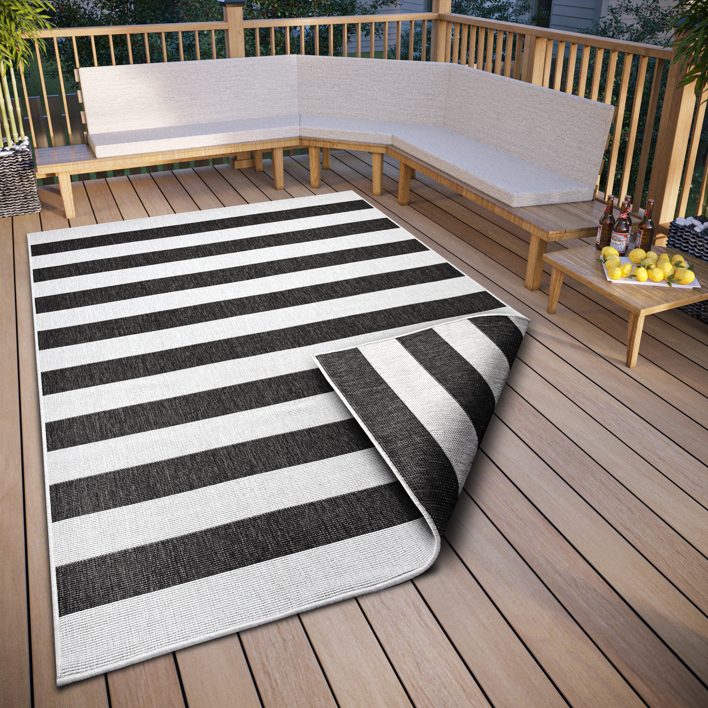 Image of GOODproduct Teppich "Alan Wendeteppich" rechteckig 5 mm Höhe beidseitig nutzbar, Streifen, Scandi, wetterfest, für In- und Outdoor